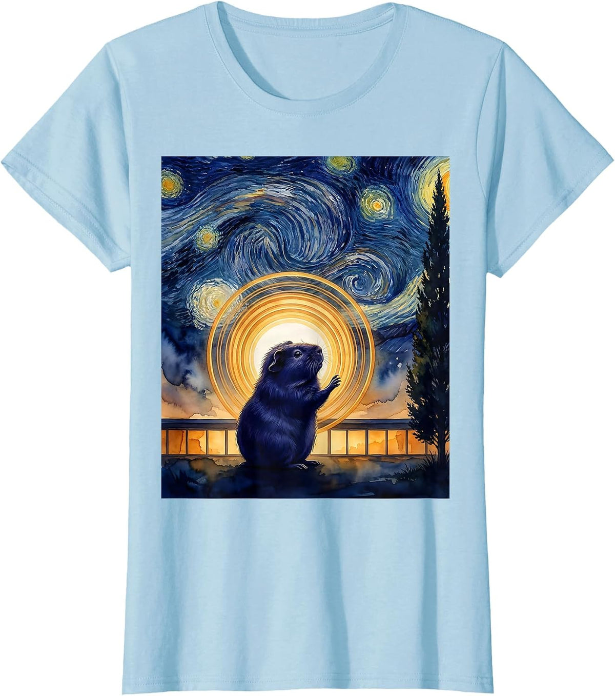Guinea Pig Starry Night Van Gogh Art Lover Gift T-Shirt - Baby Blue
