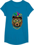 Bear Animal Lover Cute Mardi Gras Carnival Jester T-Shirt, Girls, Sapphire Blue, X-Small - As Pictured