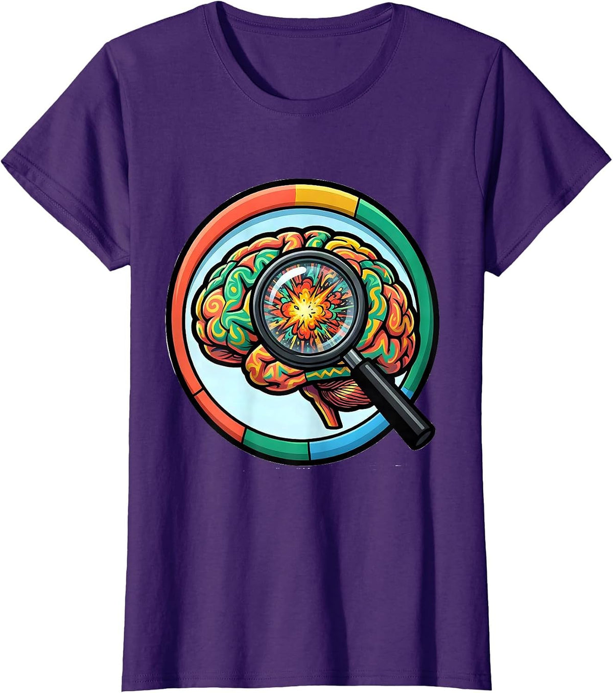 Women's Special Education Colorful Brain Magnifying Glass T-Shirt - Purple
