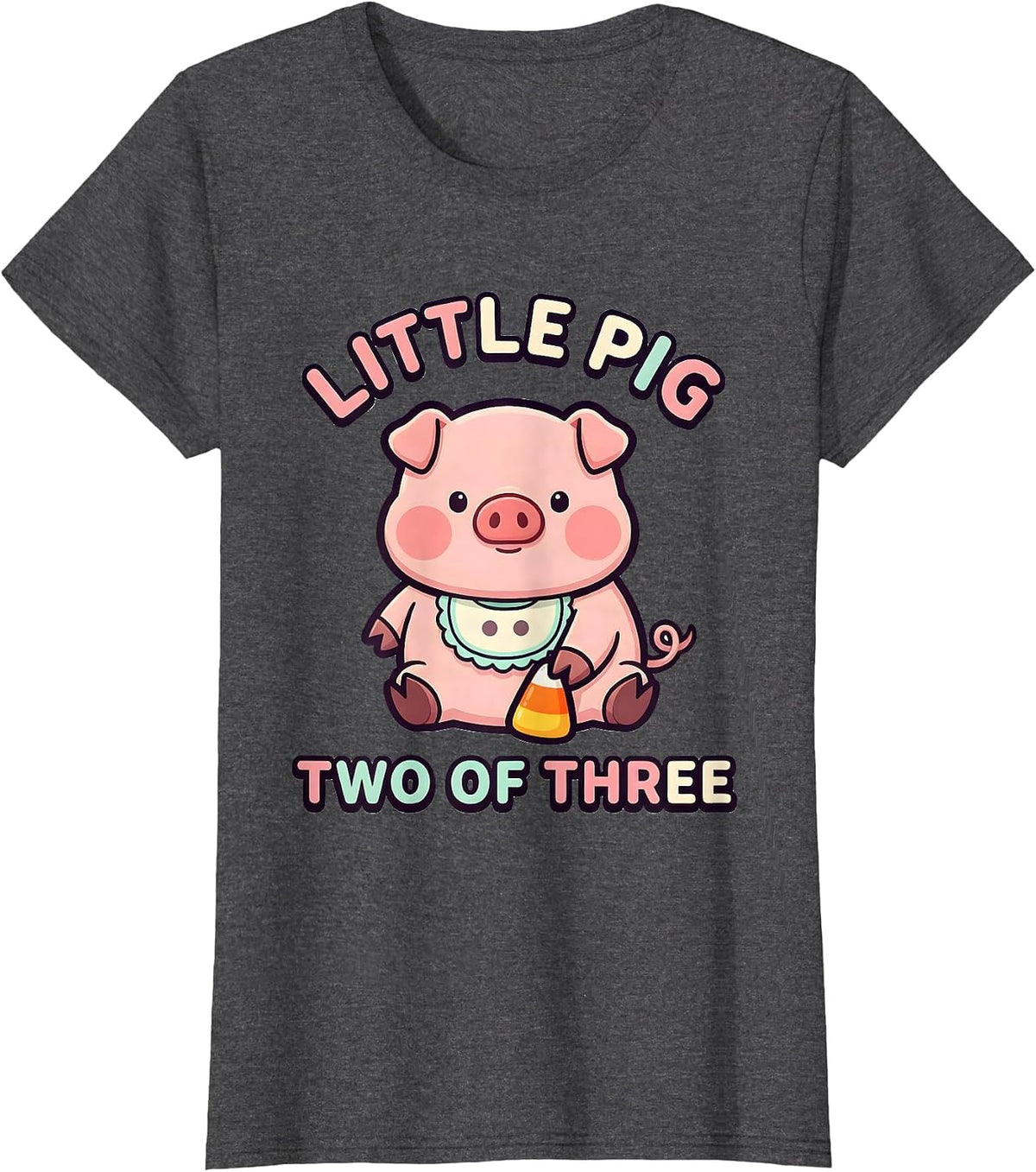 Women's Little Pig Two Of Three Cute Kawaii Pig Lover Halloween T-Shirt - Dark Heather Grey