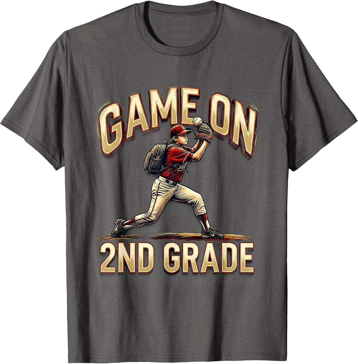 Game On 2nd Grade Back To School Baseball Drip for Boys T-Shirt - Asphalt Grey