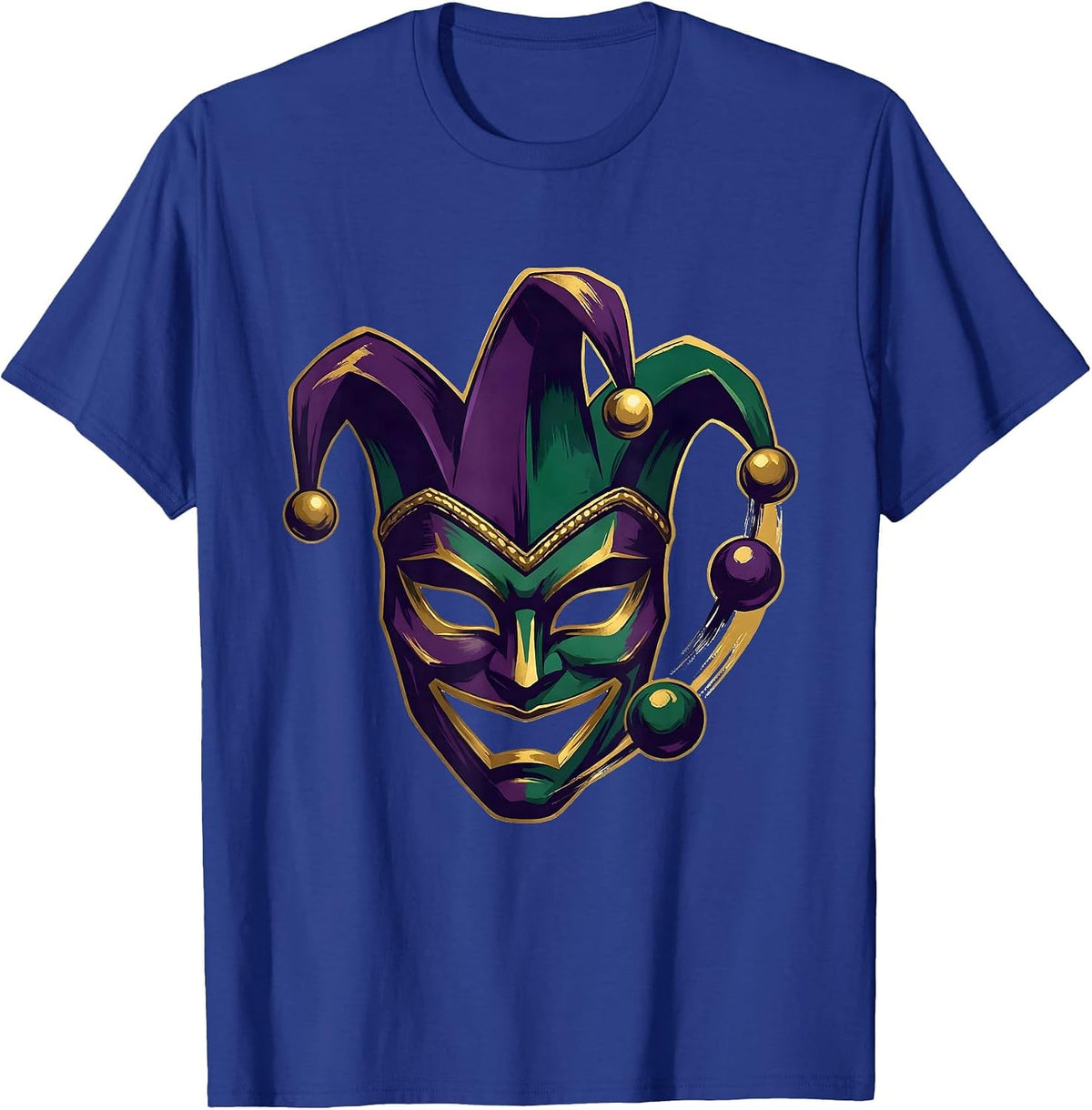 Oversized Jester Mask Carnival Party Mardi Gras T-Shirt - Royal Blue