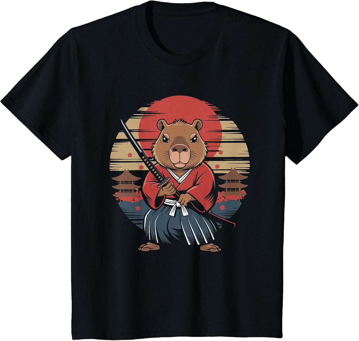 Japanese Samurai Capybara T-Shirt - Black