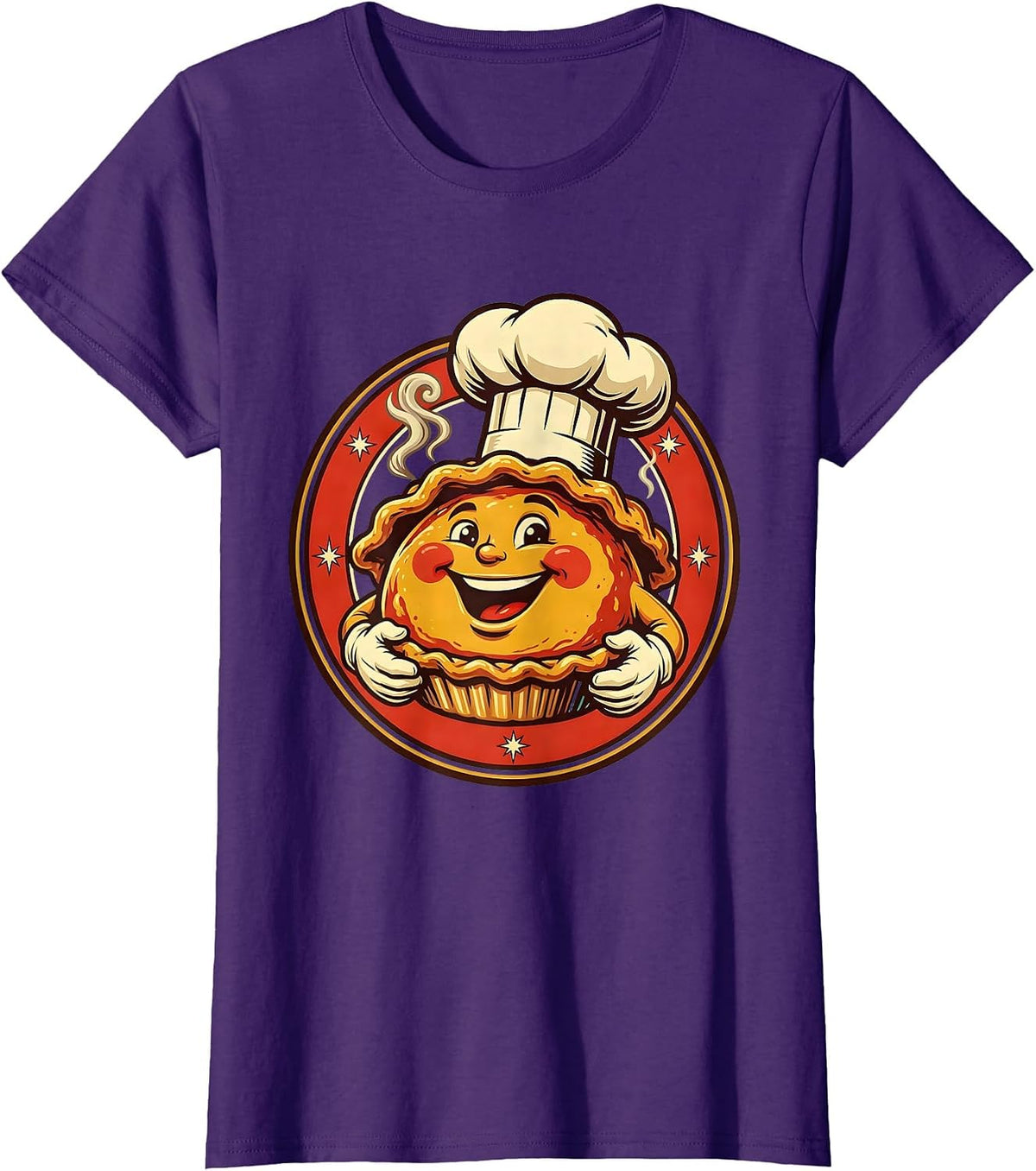 Women's Good Fellow Smiling Chef Presenting Steaming Pie T-Shirt - Purple