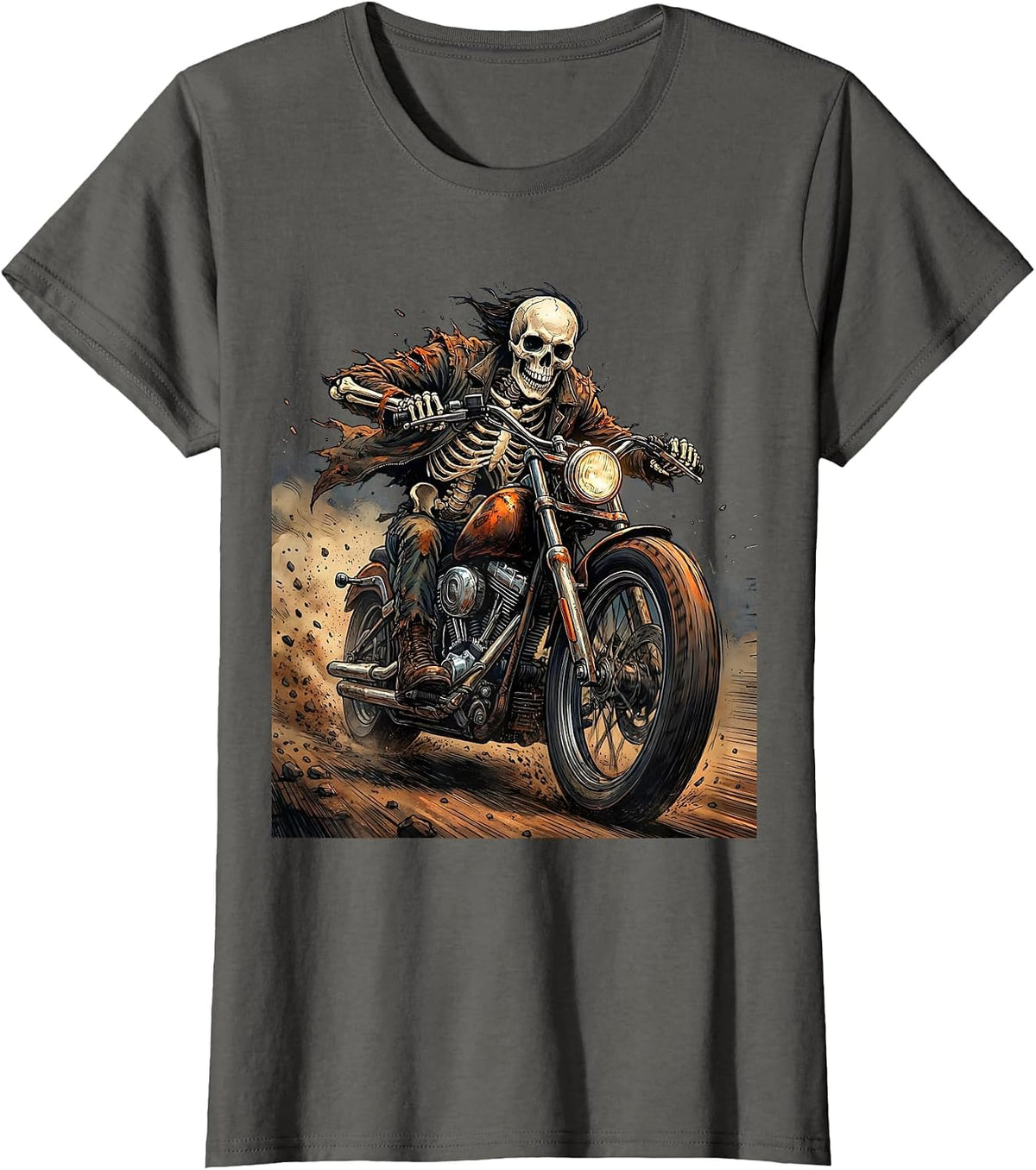 Women's Skeleton Motorcycle Rider Full Speed Graphic T-Shirt - Asphalt Grey