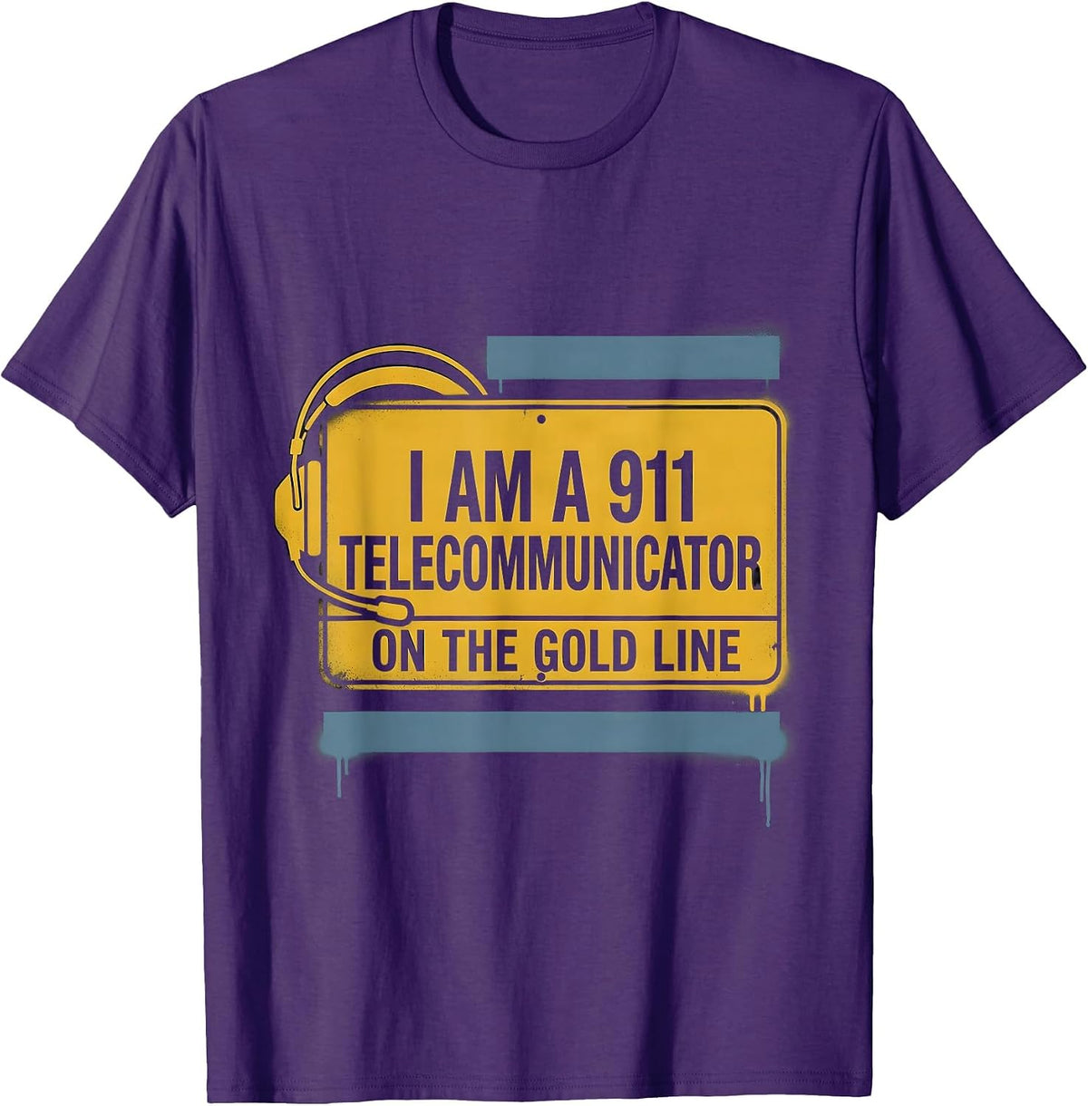Men's I Am A 911 Telecommunicator On The Gold Line First Responder T-Shirt - Purple