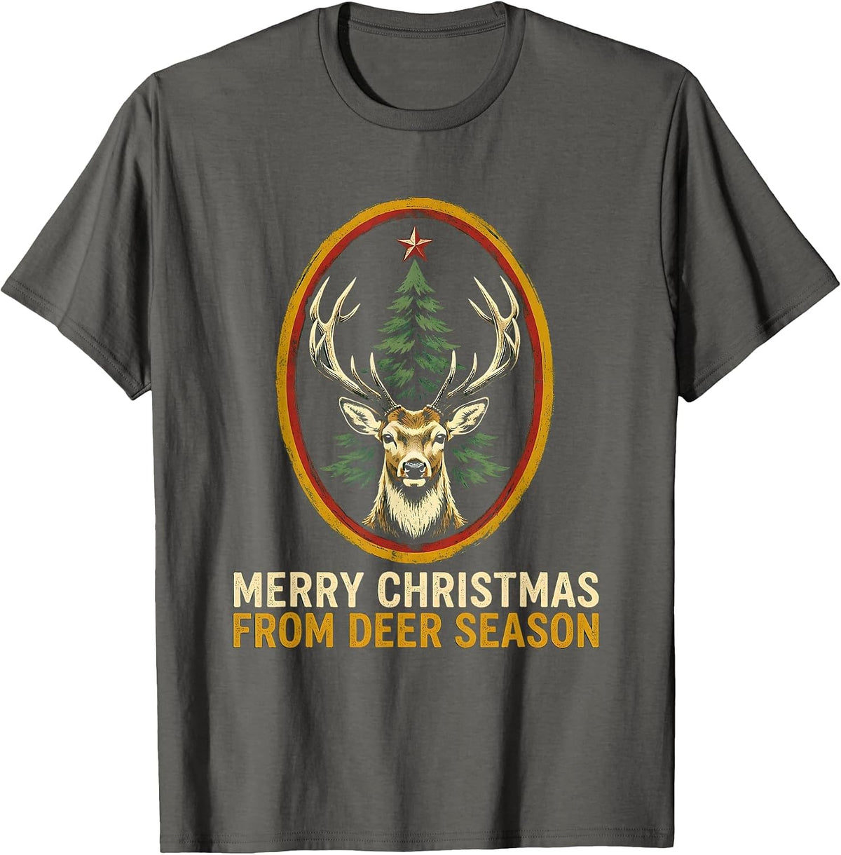 Men's Merry Christmas From Deer Season Funny Hunting Dad Christmas T-Shirt - Asphalt Grey