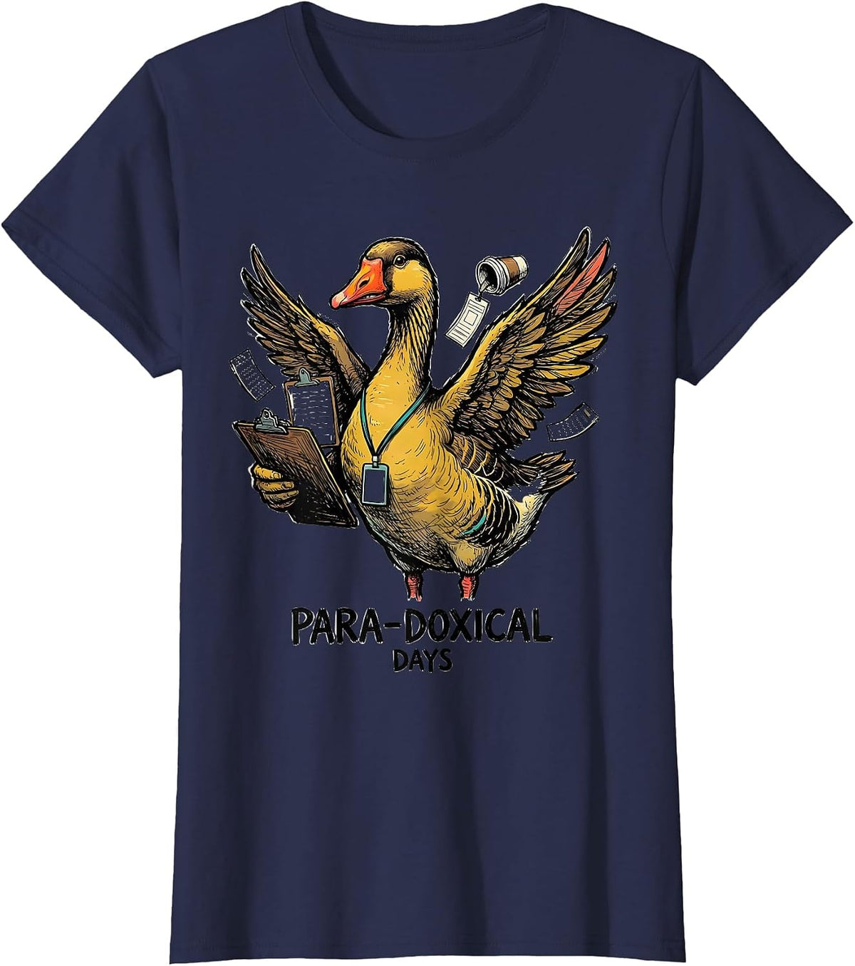 Women's Para-Doxical Days Funny Paraprofessional Goose SPED Teacher T-Shirt - Navy Blue