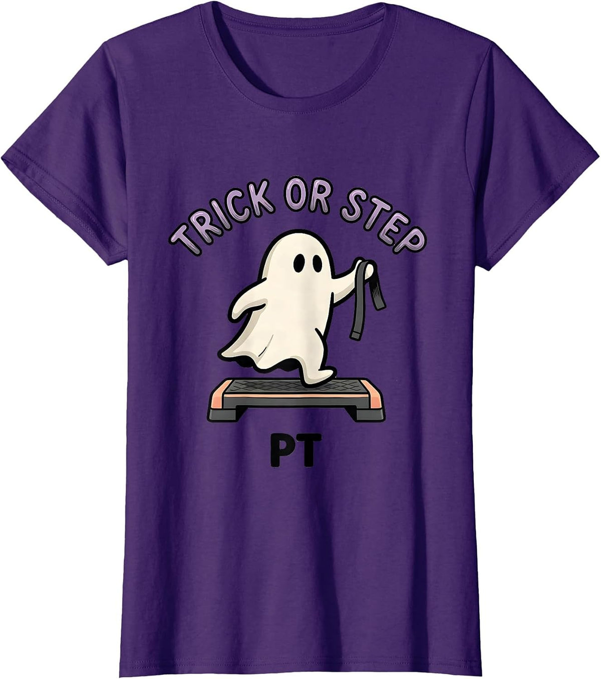 Women's Trick Or Step PT Halloween Physical Therapy Ghost Therapist T-Shirt - Purple