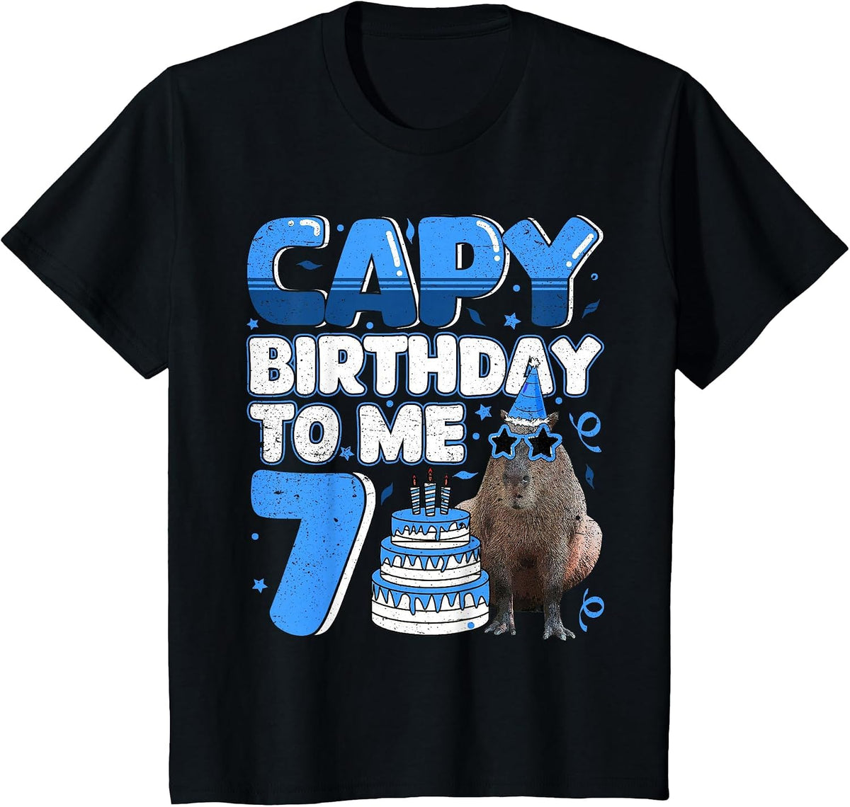 7 Years Capy Birthday to me Capybara 7th Birthday T-Shirt - Black