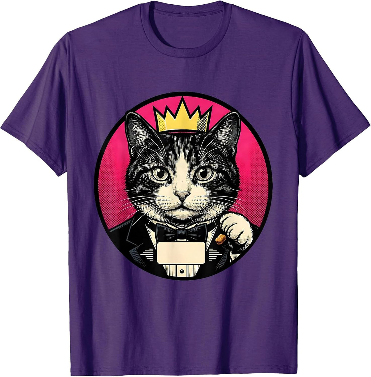 Men's Crowned Cat Pop Art Funny Cat Meme Humor T-Shirt - Purple