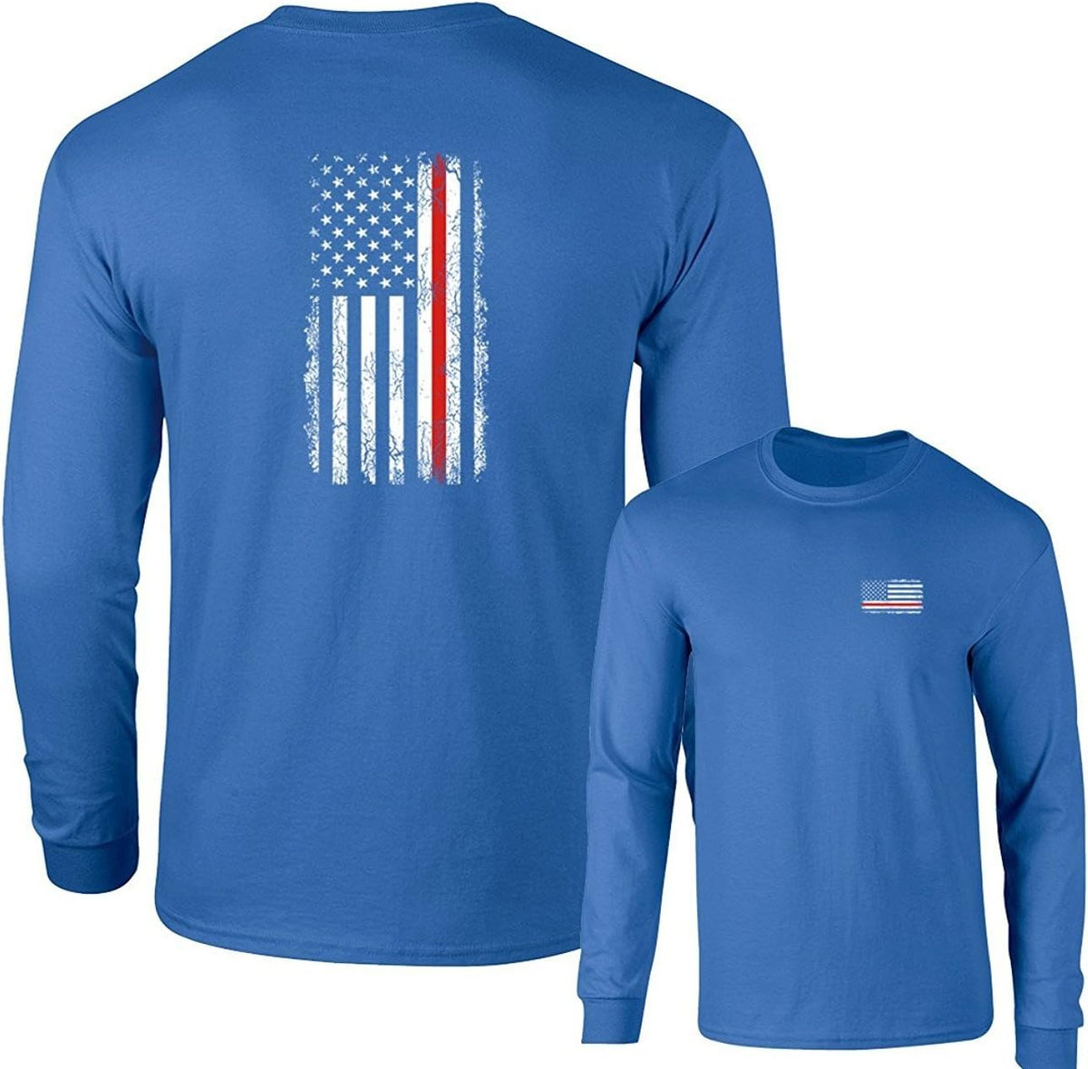 Thin RED LINE Firefighters USA Flag Long Sleeve T-Shirt F&B - Royal