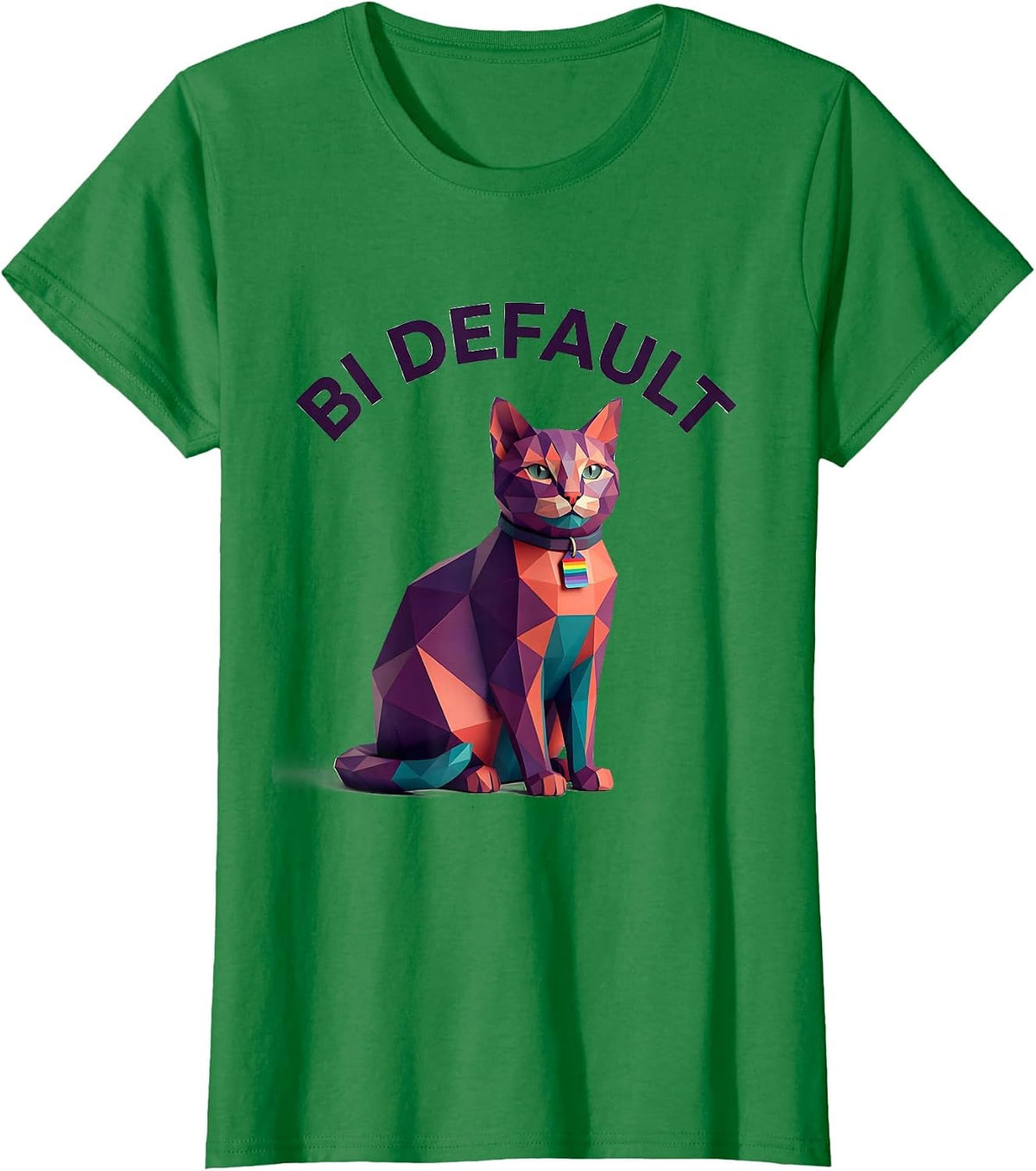 Women's Bi Default Low Poly LGBTQ Pride Cat Humor T-Shirt - Kelly Green