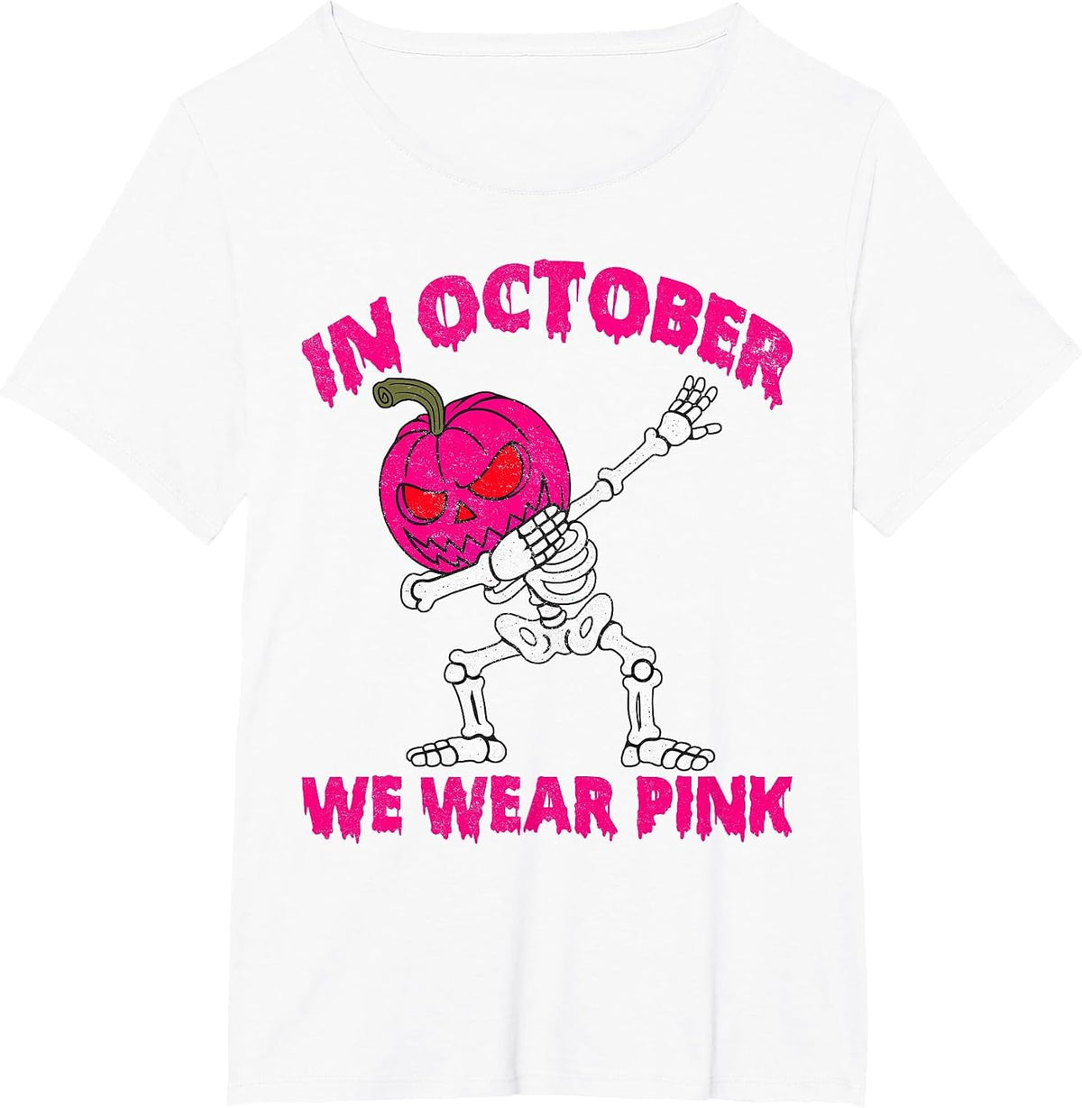 in October We Wear Pink Breast Cancer Pumpkin Halloween Boys T-Shirt - White