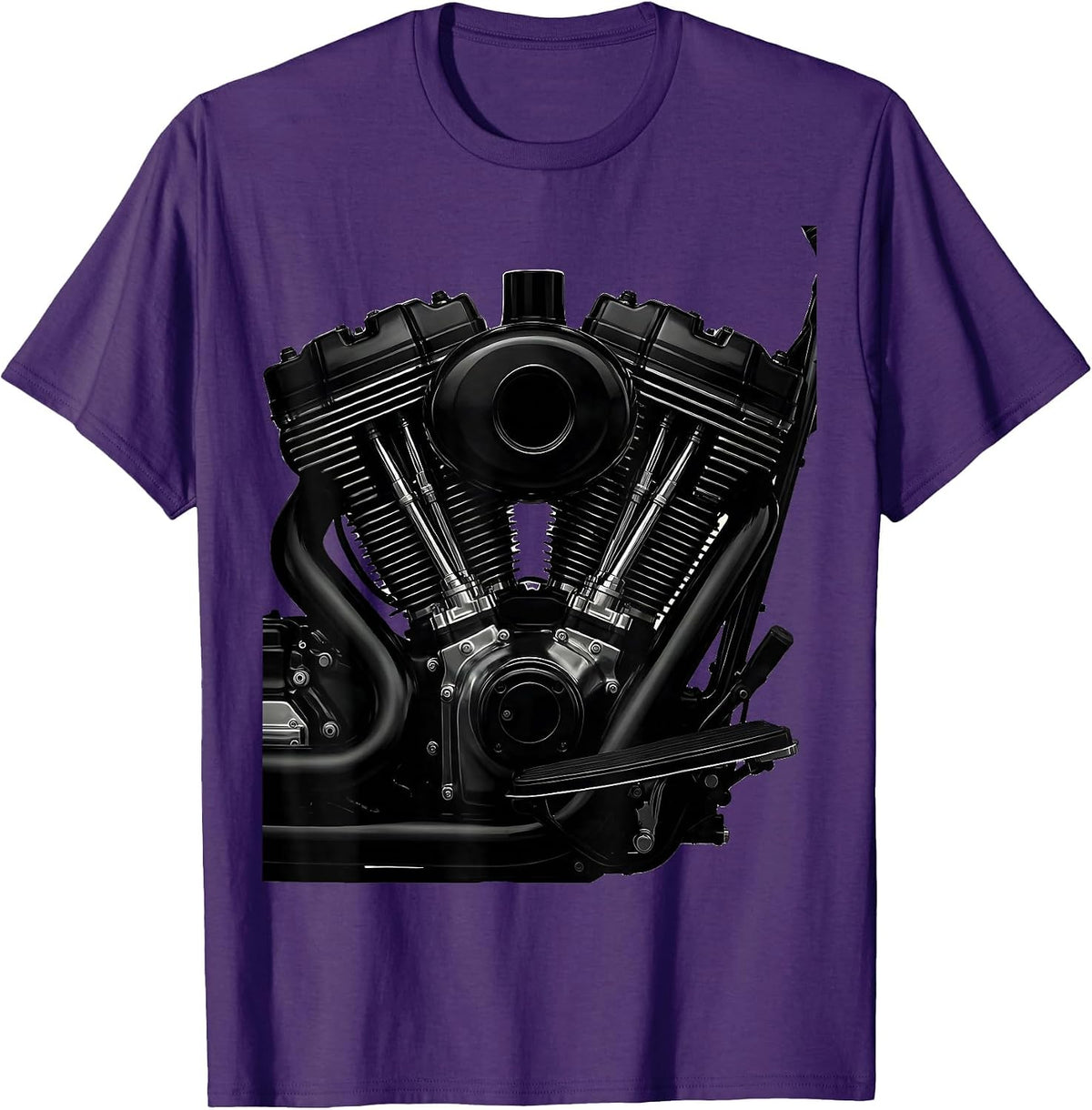 Roaring V-Twin Engine Close-Up Motorcycle Graphic T-Shirt - Purple