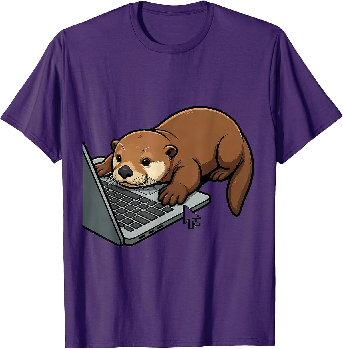 Men's Sea Otter Laptop Cartoon Funny Otter Lover Gift T-Shirt - Purple