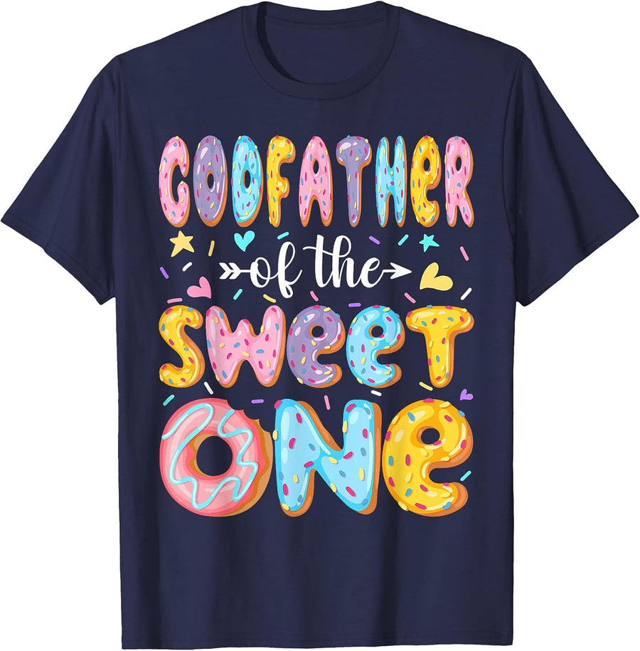 Godfather of The Sweet One First Birthday Donut Matching T-Shirt - Navy Blue