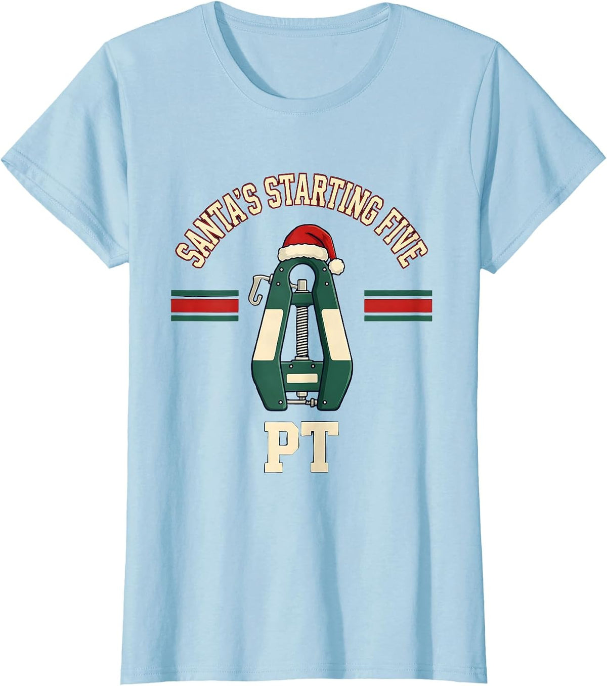 Women's Santa's Starting Five PT Funny Physical Therapist Christmas T-Shirt - Baby Blue