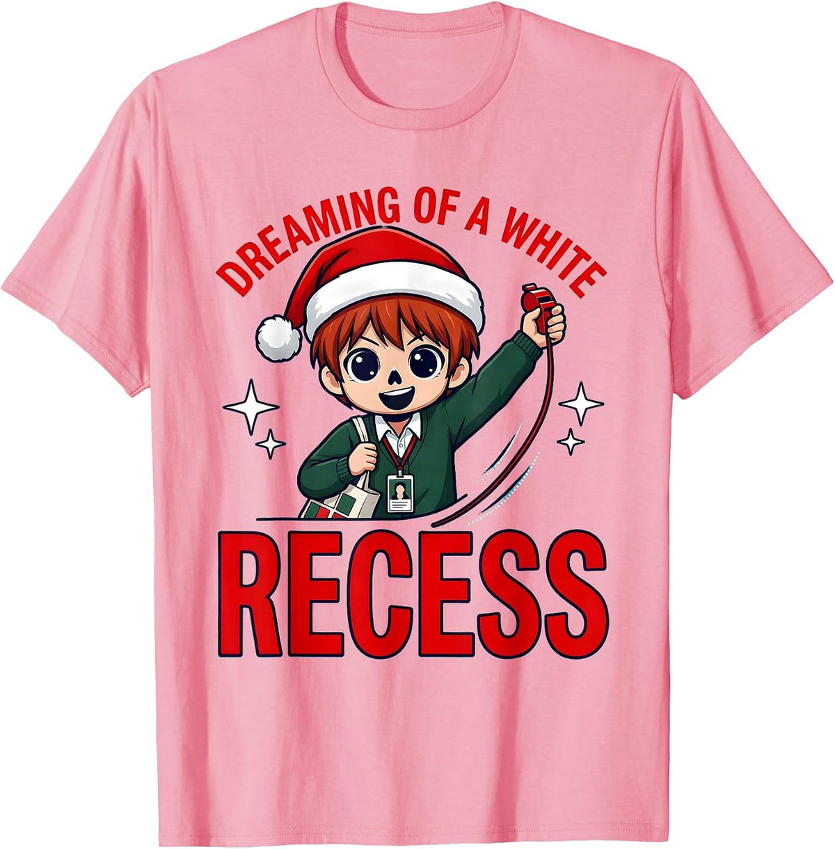 Men's DREAMING OF A WHITE RECESS Funny School Teacher Christmas T-Shirt - Pink