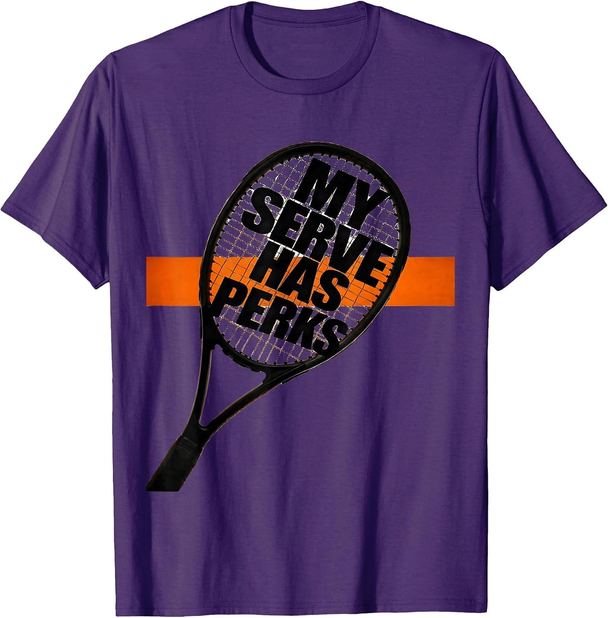Men's My Serve Has Perks Brutalist Tennis Player Humor T-Shirt - Purple