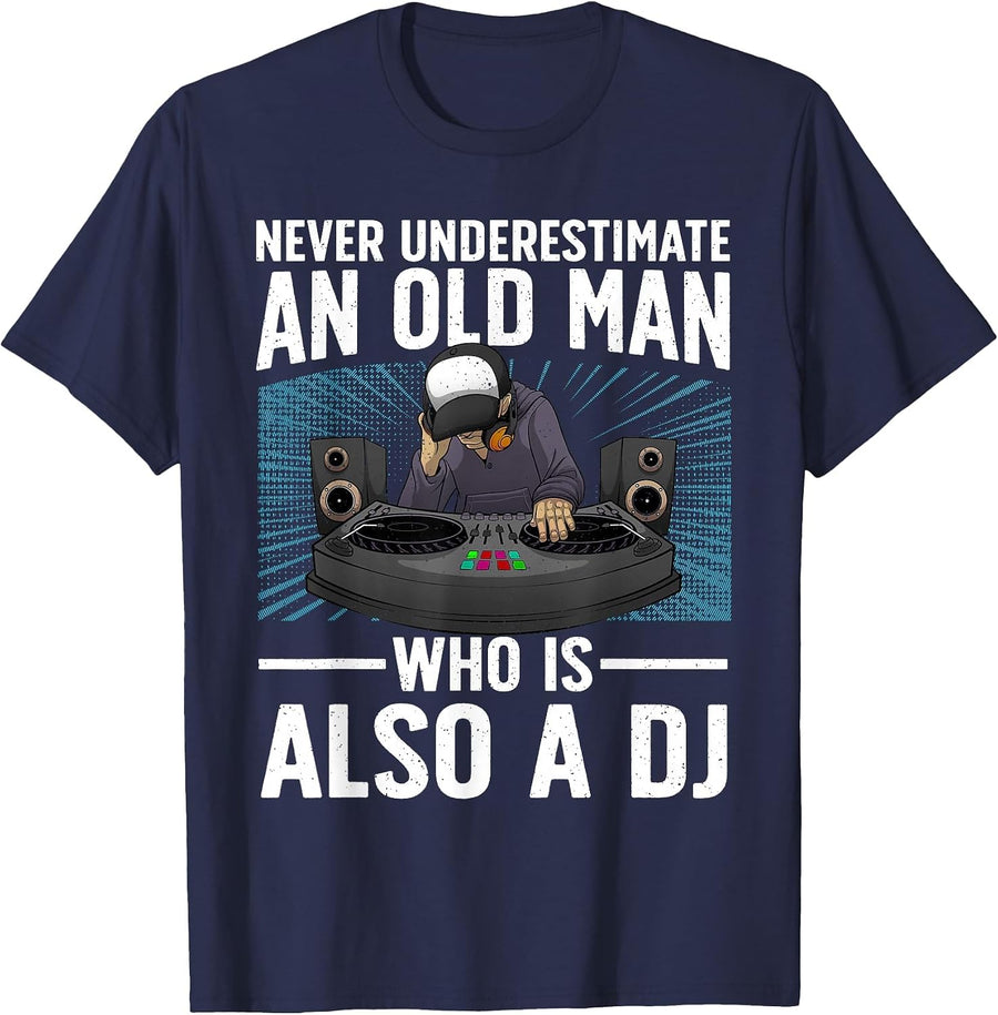 Cool DJ Art for Grandpa Dad DJ Turntable Music Disc Jockey T-Shirt - Navy Blue