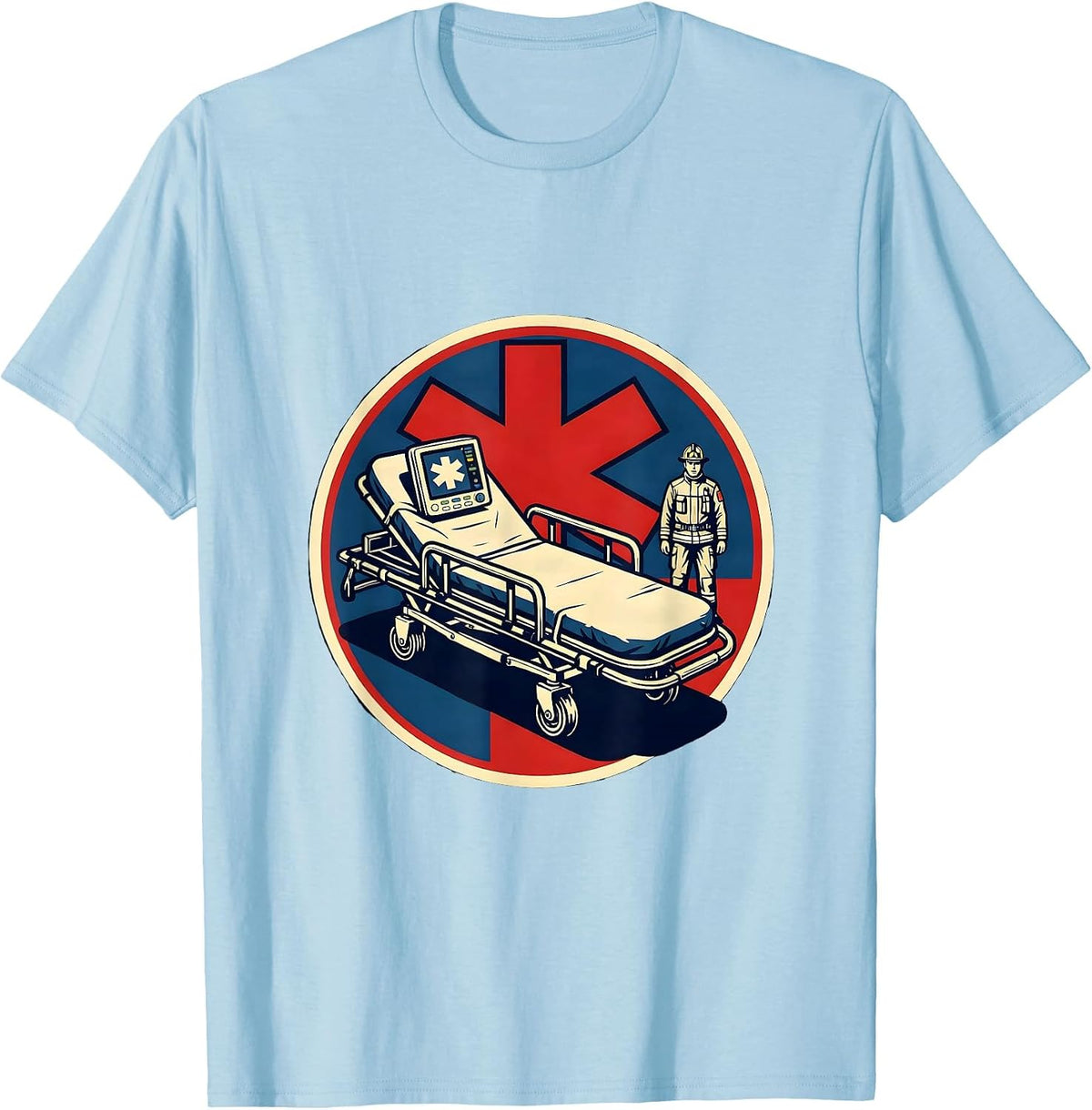 Men's Paramedic Stencil Badge EMT EMS Dark Humor Gift T-Shirt - Baby Blue