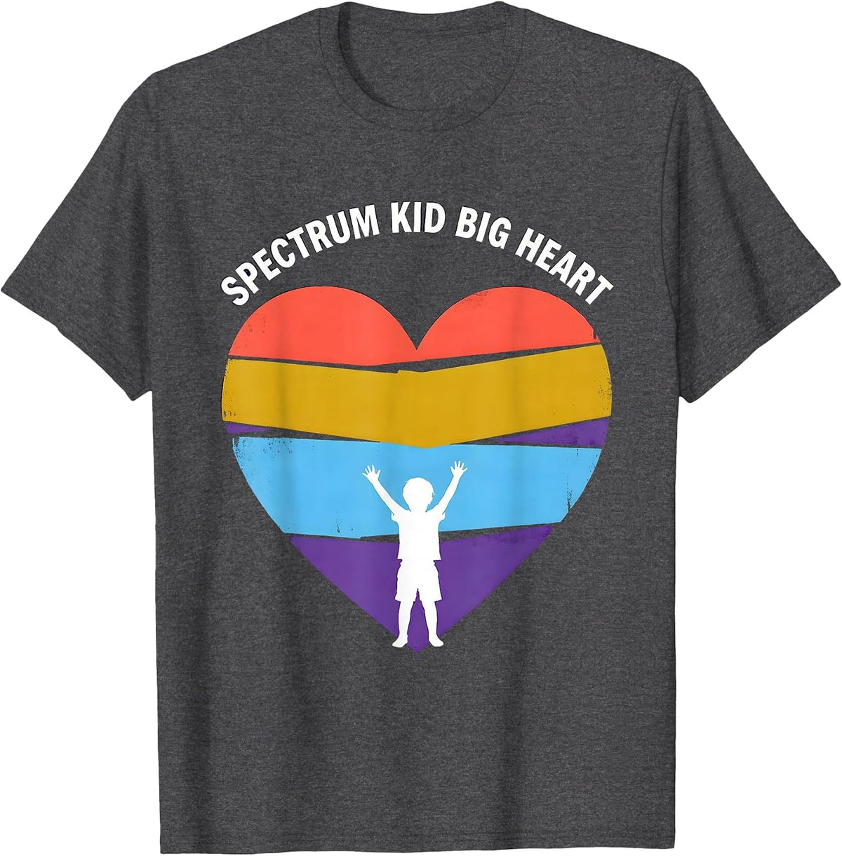 Men's Spectrum Kid Big Heart Autism Awareness Design T-Shirt - Dark Heather Grey
