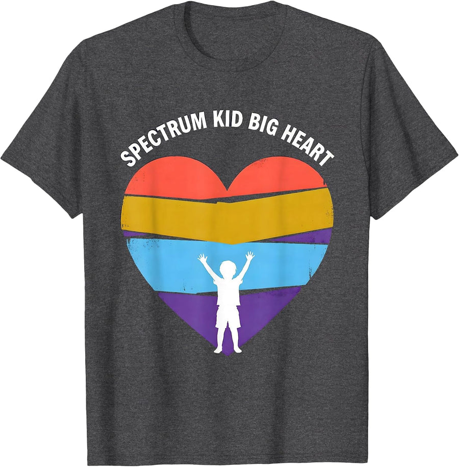 Men's Spectrum Kid Big Heart Autism Awareness Design T-Shirt - Dark Heather Grey