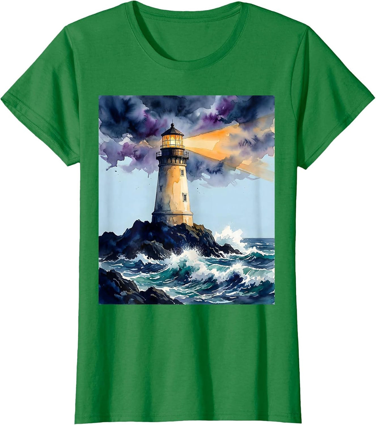 Autism Awareness Lighthouse Stormy Sea Graphic T-Shirt - Kelly Green