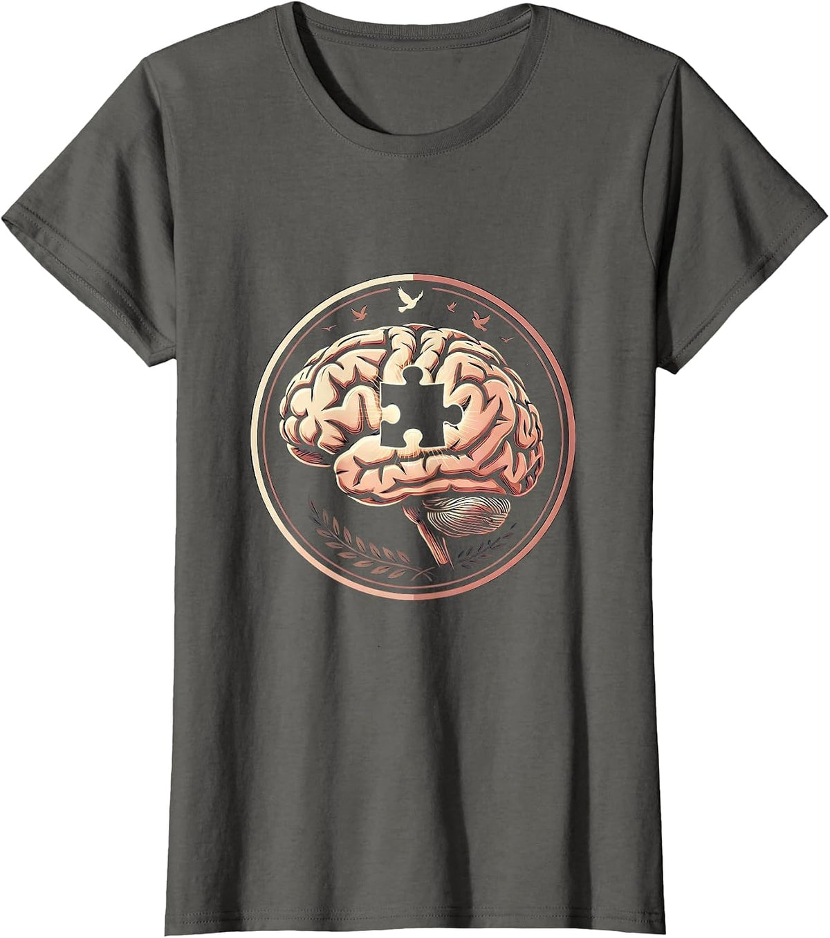 Women's Special Education Brain Puzzle Piece Glowing Art T-Shirt - Asphalt Grey