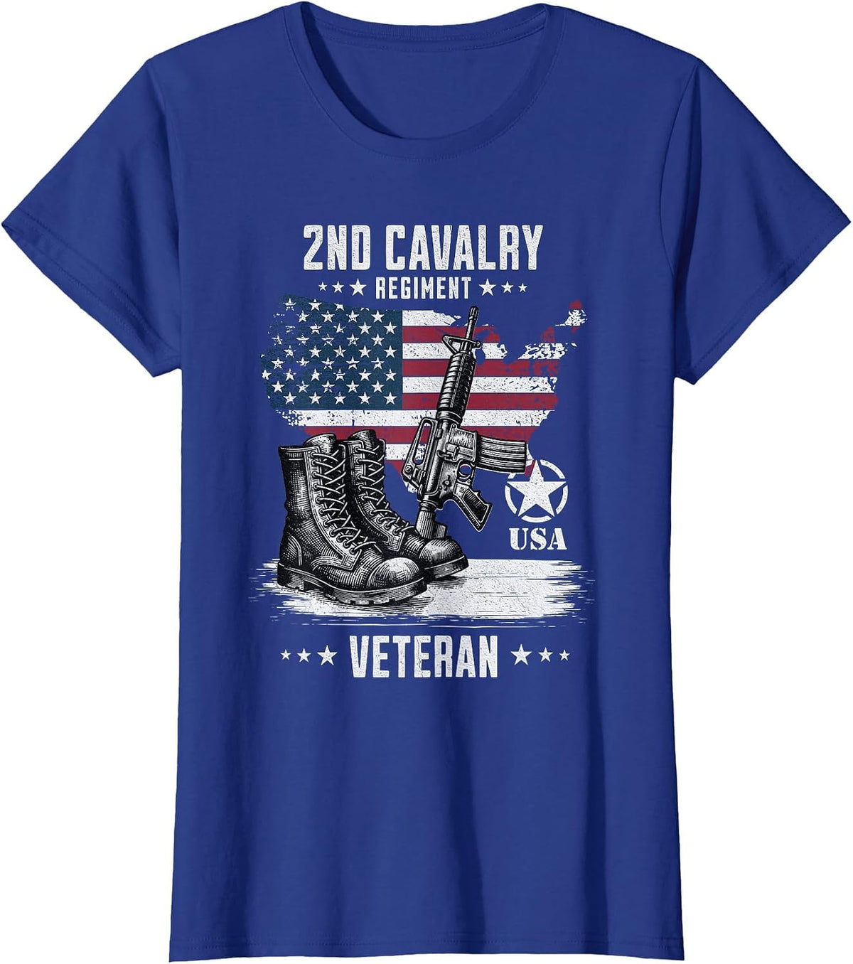2nd Cavalry Regiment Veteran Military Veteran Distressed T-Shirt - Royal Blue