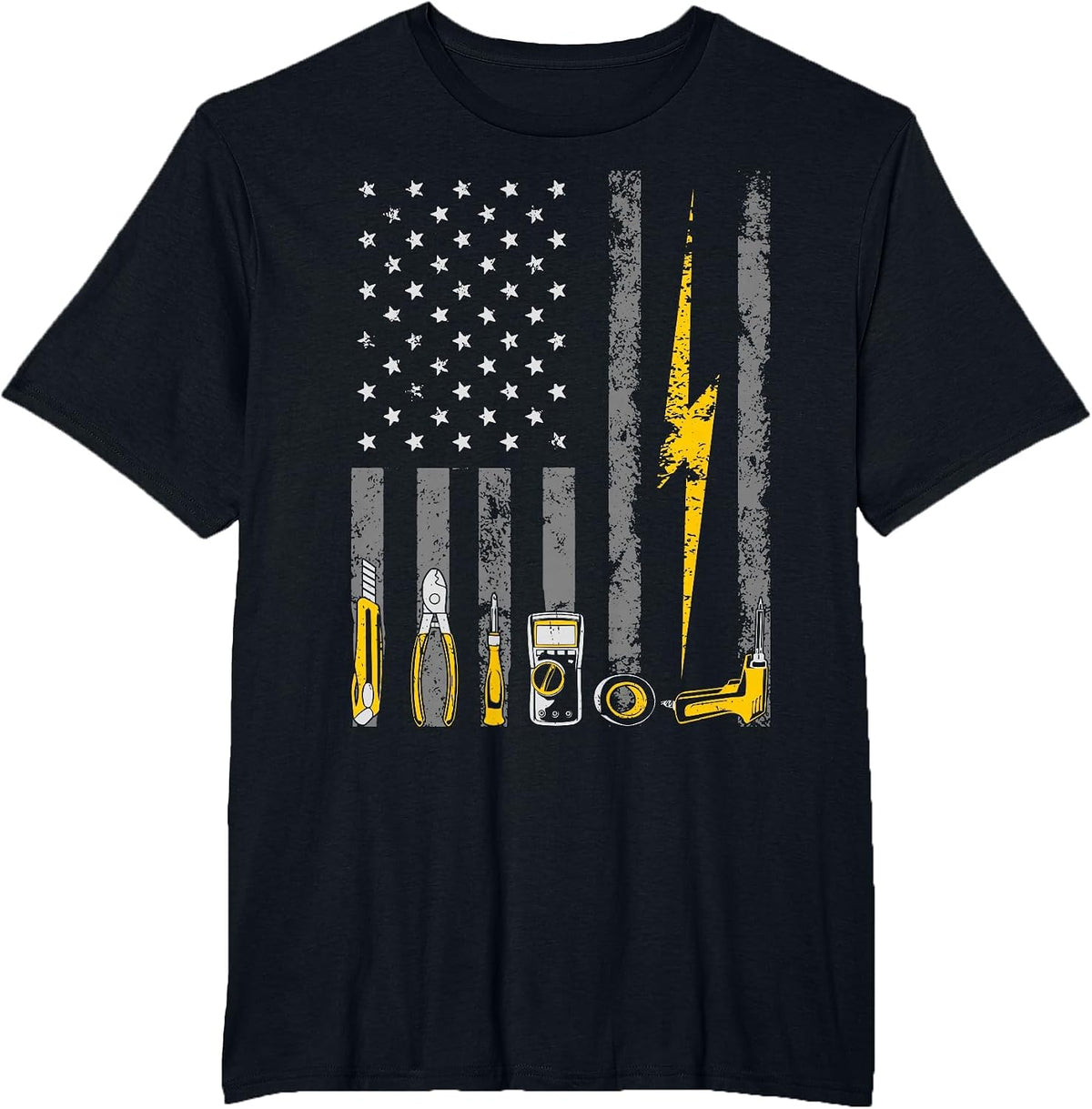 Electrician US Flag Tools Patriotic Job Wire Strippers T-Shirt - Black