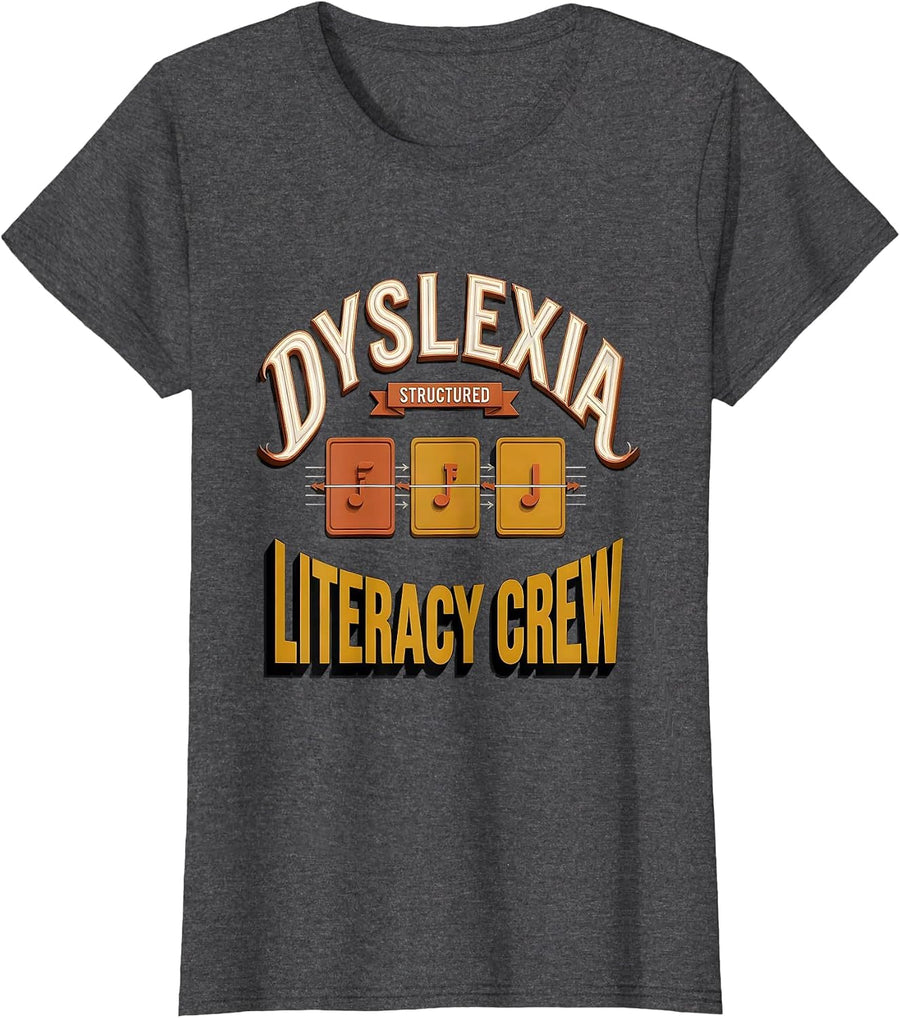 Women's Dyslexia Structured Literacy Crew Sign Painter Teacher T-Shirt - Dark Heather Grey