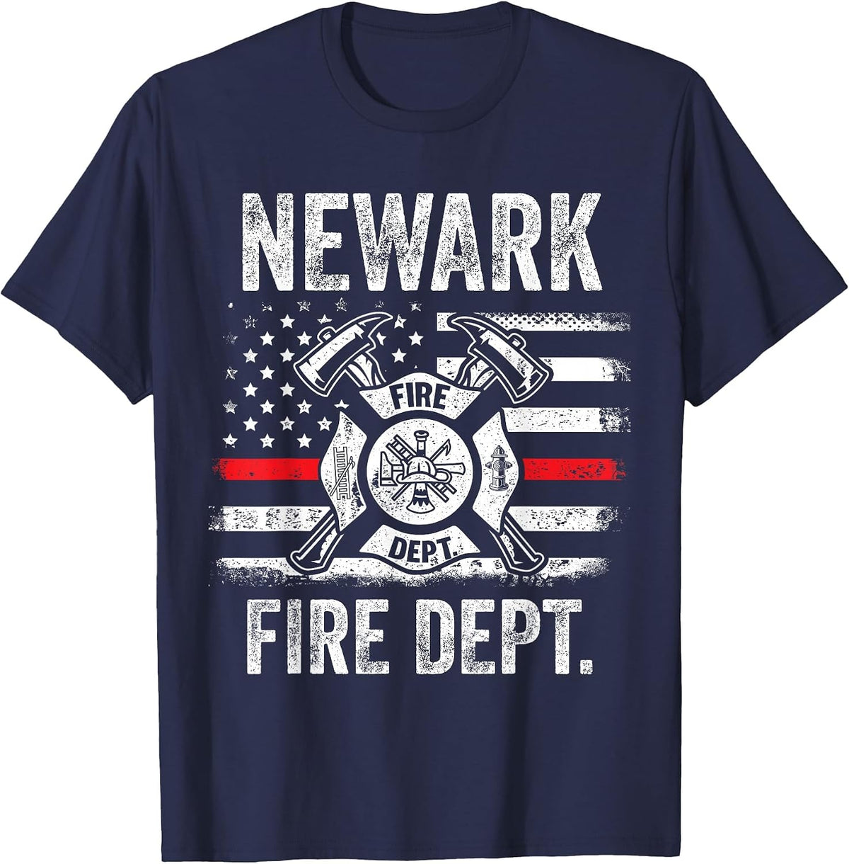 Newark New Jersey Fire Department Thin Red Line Fireman T-Shirt - Navy Blue