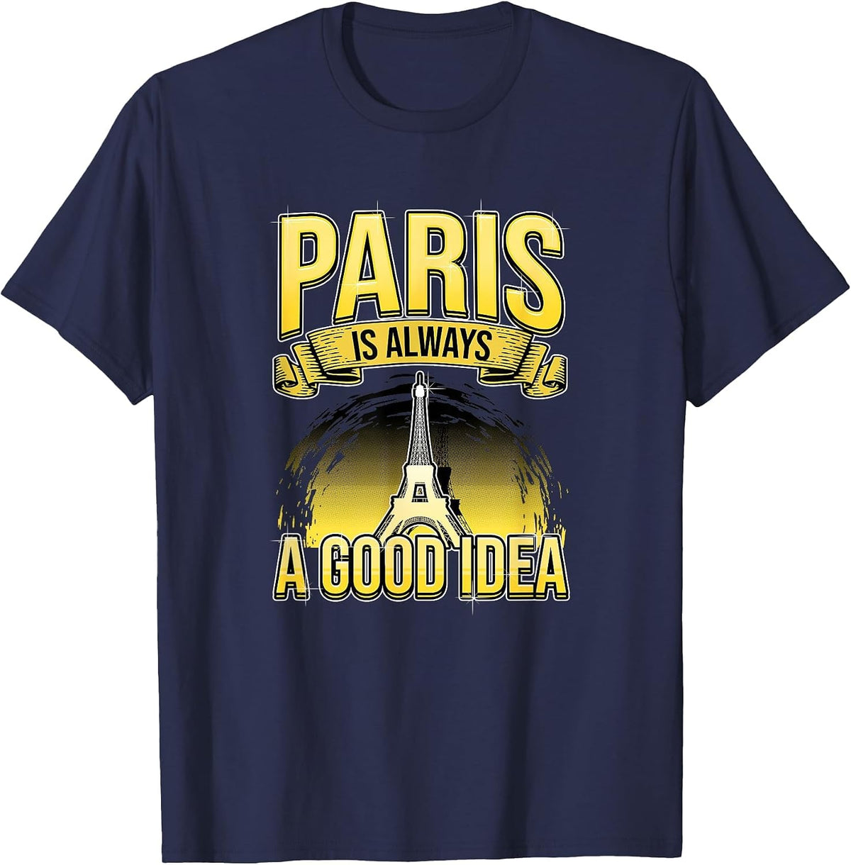 Paris is Always a Good Idea, Eiffel Tower with Sunshine T-Shirt - Navy Blue