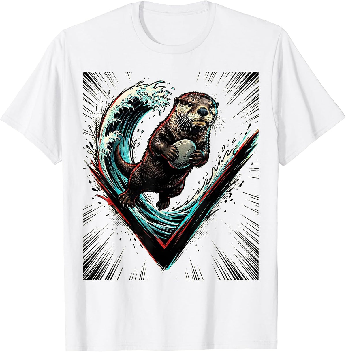 Men's Playful Sea Otter Comic Book Otter Lover Gift T-Shirt - White