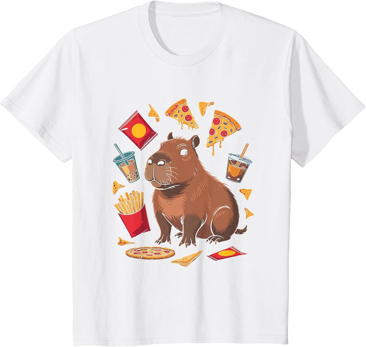 Bubble Tea Pizza Snack Lover Capybara T-Shirt - White