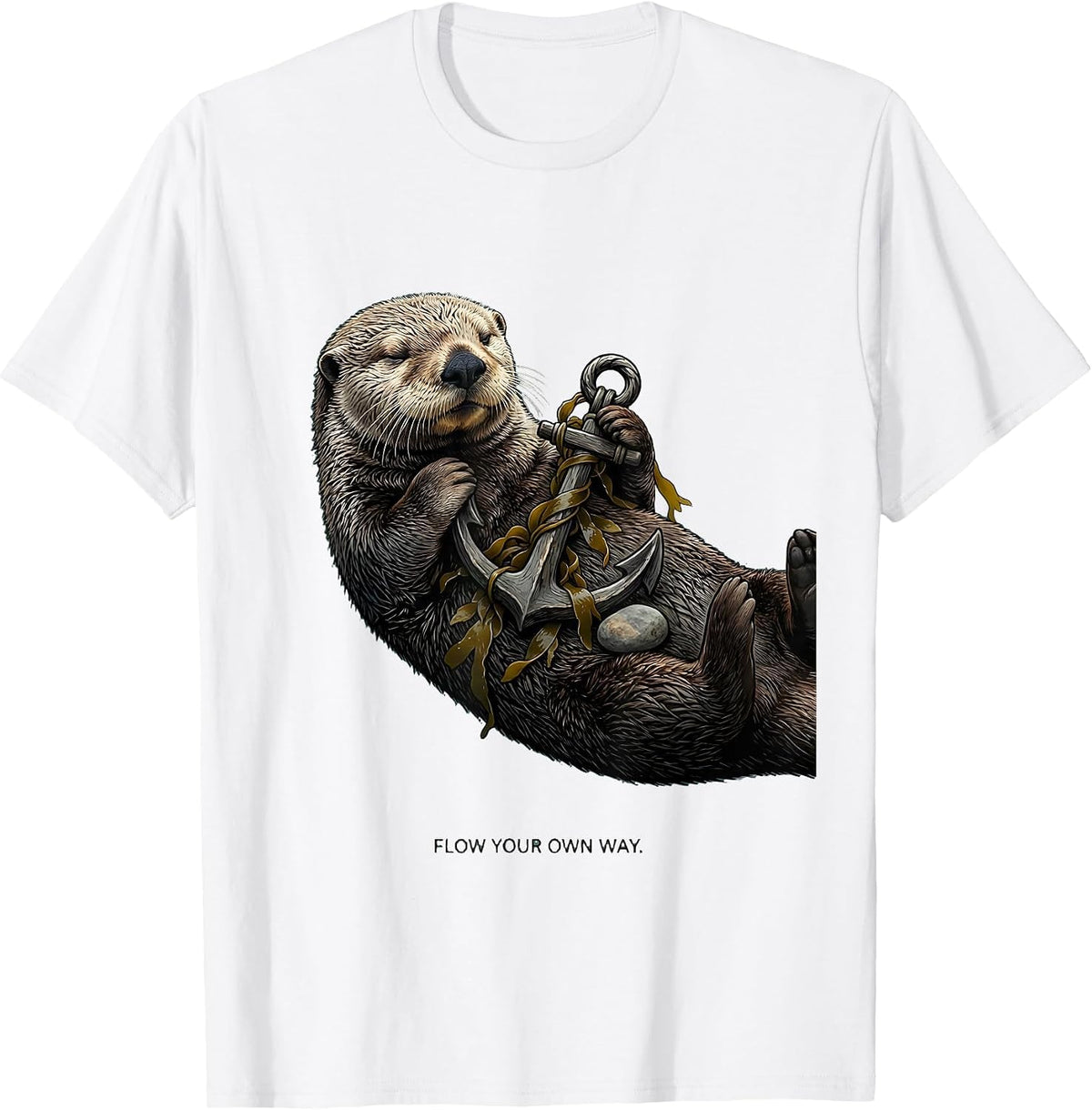 Men's Flow Your Own Way Funny Sea Otter Animal Lover Back To T-Shirt - White