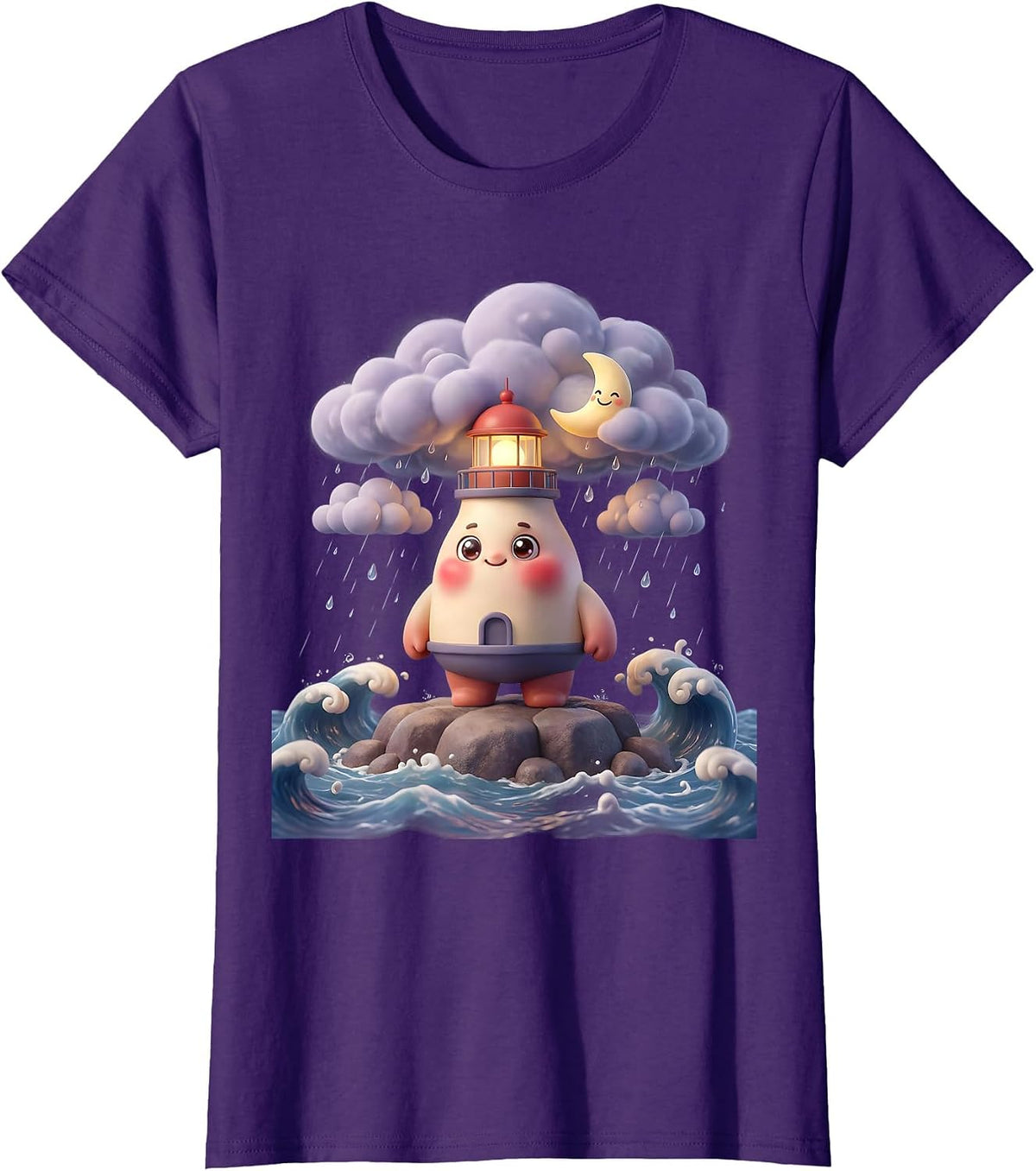 Women's Autism Awareness Lighthouse Stormy Sea Design T-Shirt - Purple