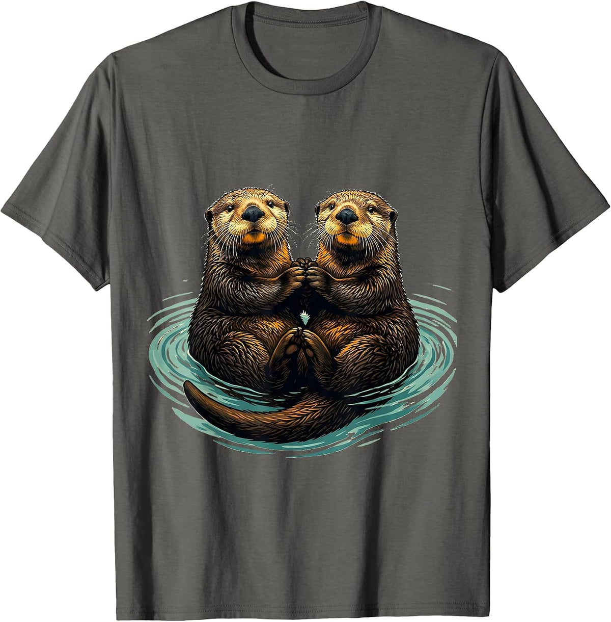 Sea Otter Pair Funny Otter Lover Gift T-Shirt - Asphalt Grey
