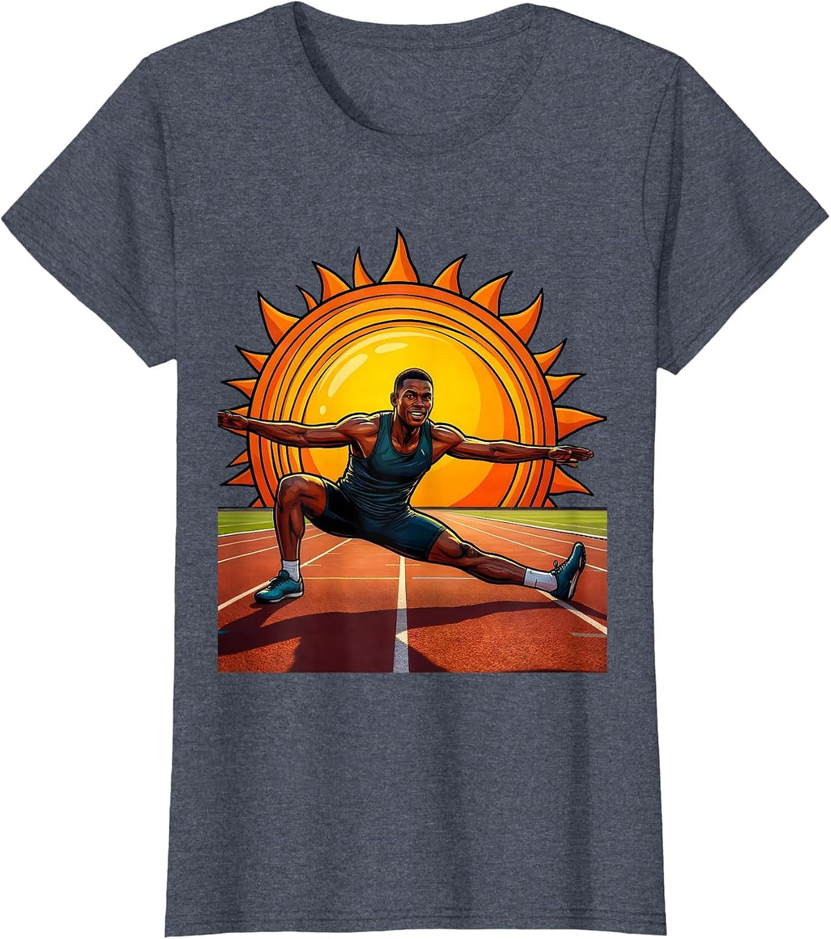 Women's Physical Therapy Athlete Sunrise Stretch Graphic T-Shirt - Heather Blue