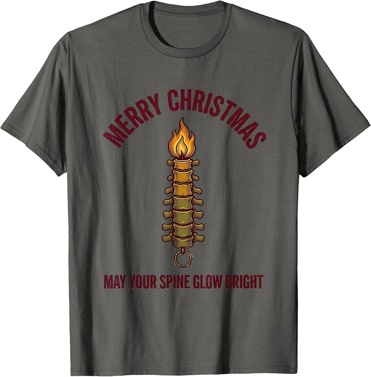 Men's Merry Christmas, May Your Spine Glow Bright Funny T-Shirt - Asphalt Grey