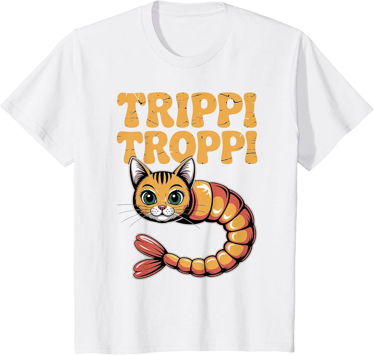 Trippi Troppi Shrimp Cat Italian Brainrot Retro 70s Meme T-Shirt - White