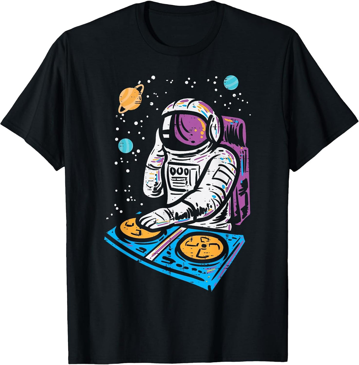 Dj Mixer Astronaut Turntable Space Galaxy EDM Women Men Kids T-Shirt - Black
