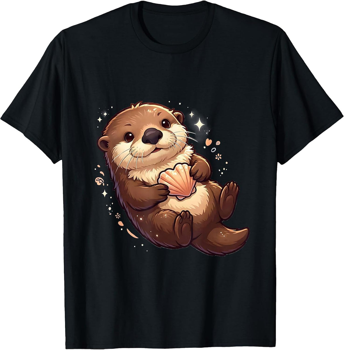 Men's Chibi Sea Otter Cute Kawaii Otter Lover Gift T-Shirt - Black