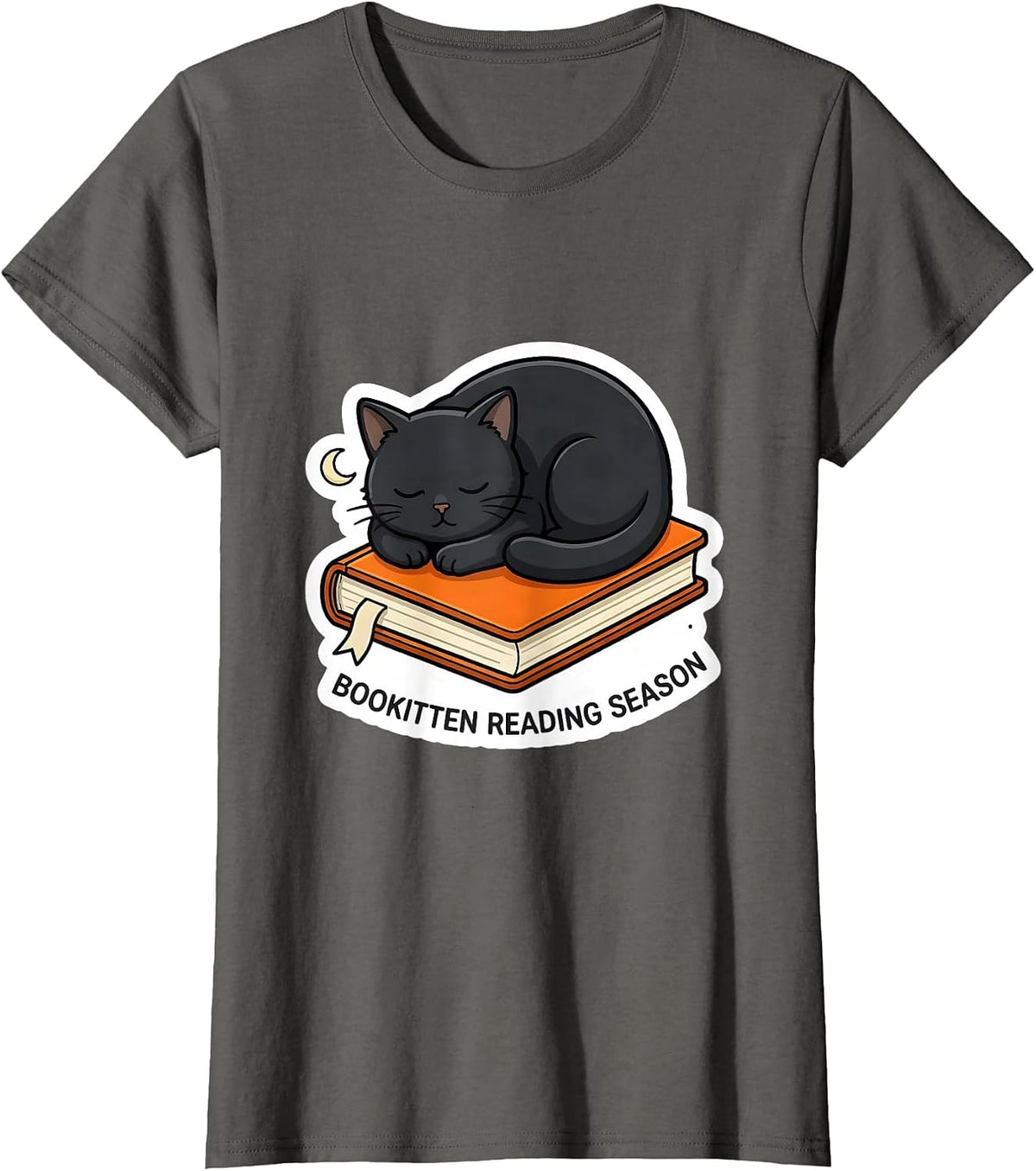 Women's Bookitten Reading Season Cute Teacher Book Lover Fall T-Shirt - Asphalt Grey