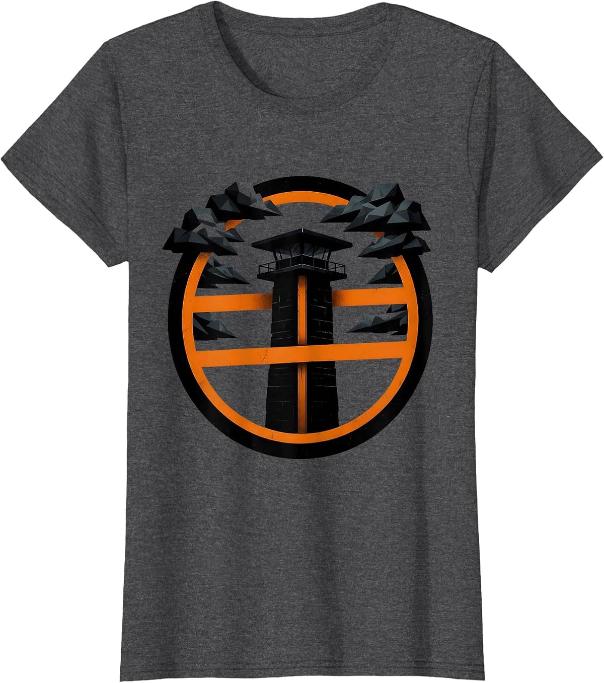 Women's Guard Tower Silhouette Stormy Night Design T-Shirt - Dark Heather Grey