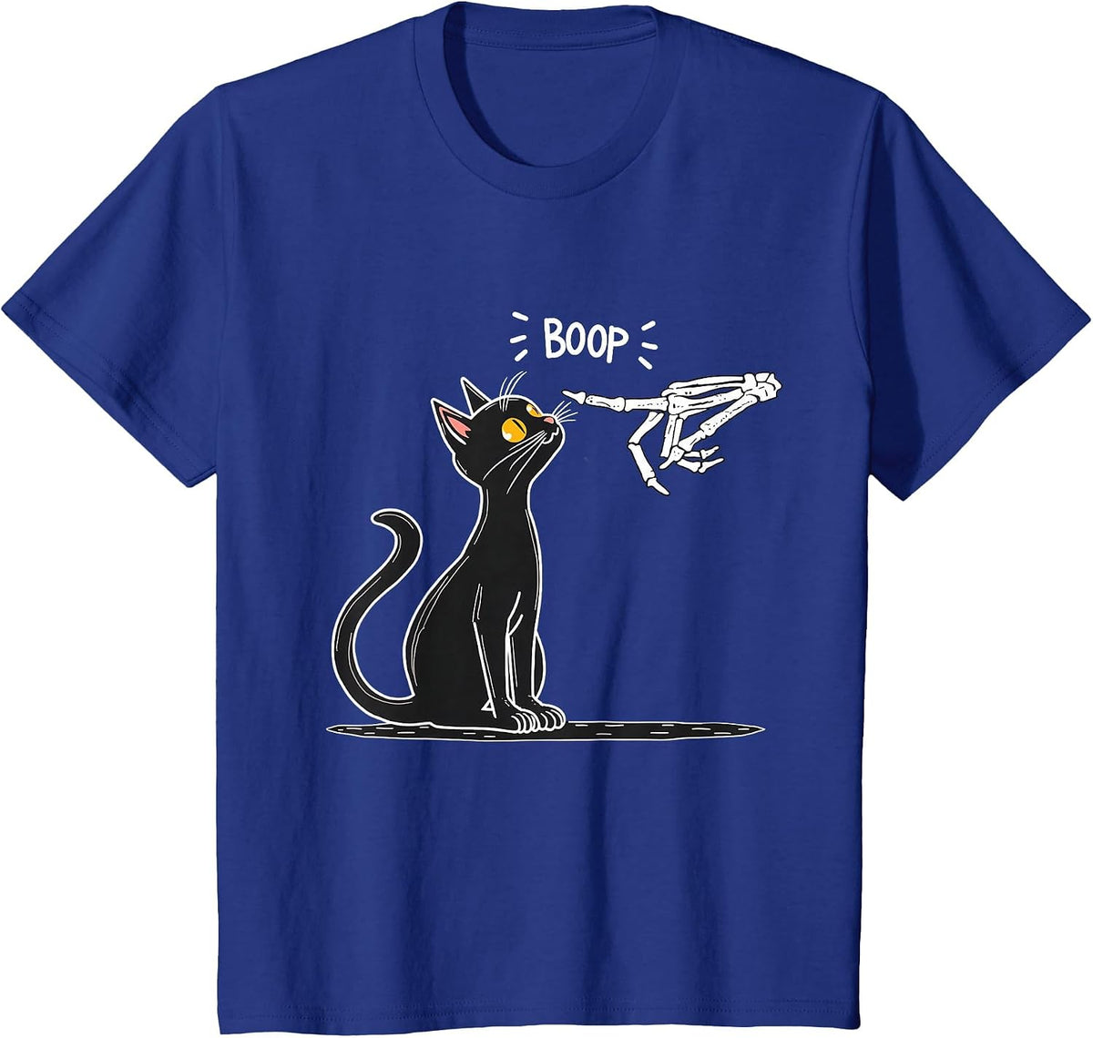Black Cat Skeleton Hand Boop Halloween T-Shirt - Royal Blue