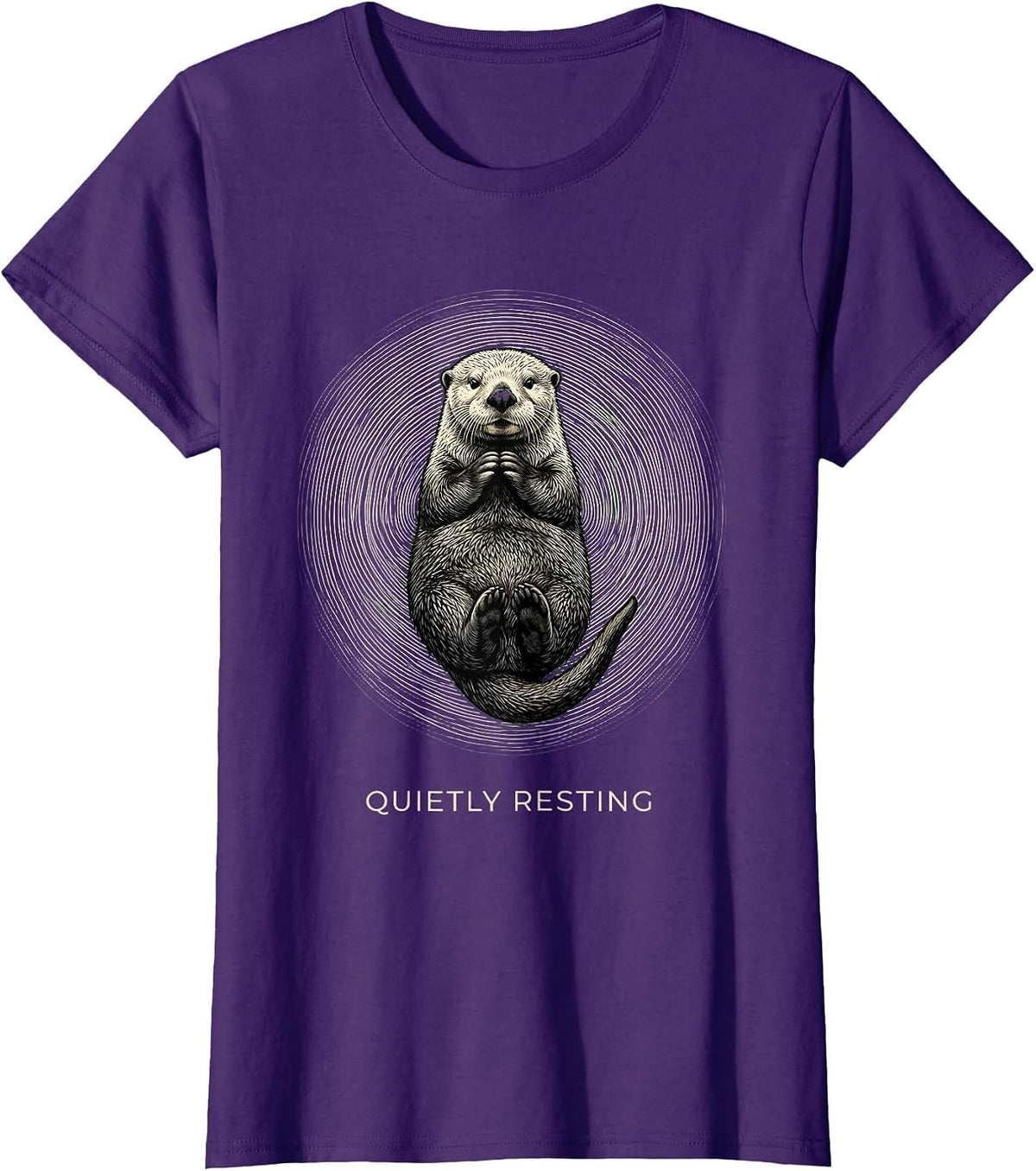 Women's Quietly Resting Tactile Monochrome Otter Animal Lover Humor T-Shirt - Purple