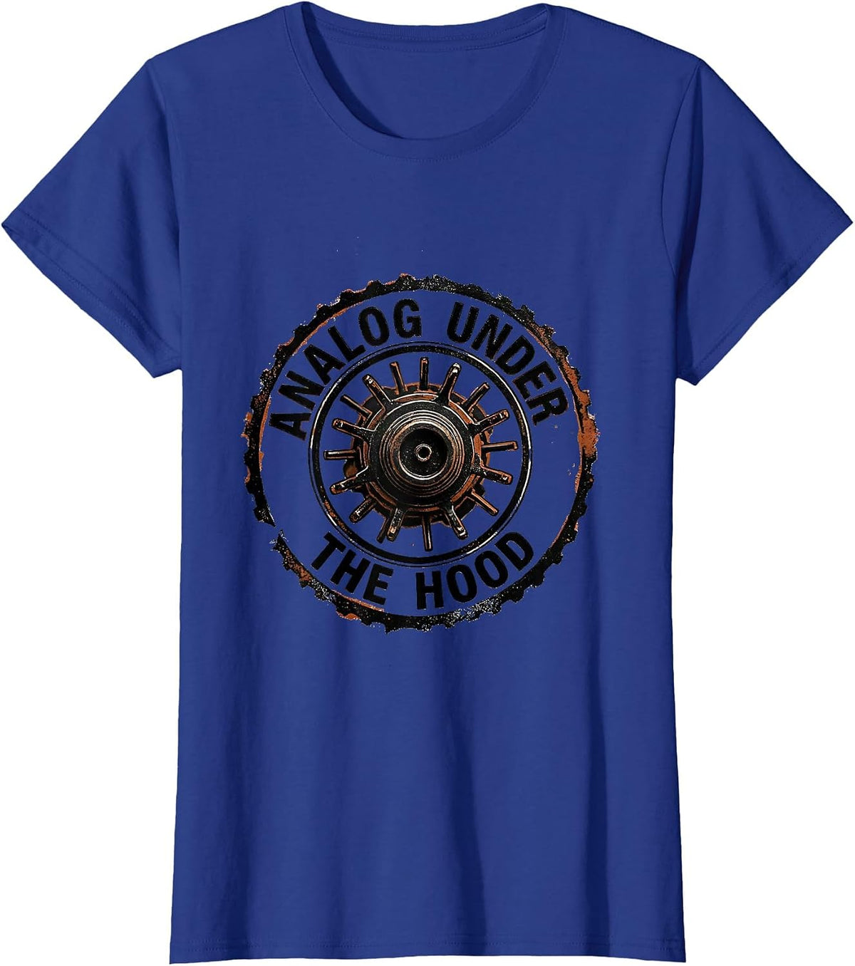 Women's Analog Under The Hood Vintage Retro Classic Car Racing T-Shirt - Royal Blue